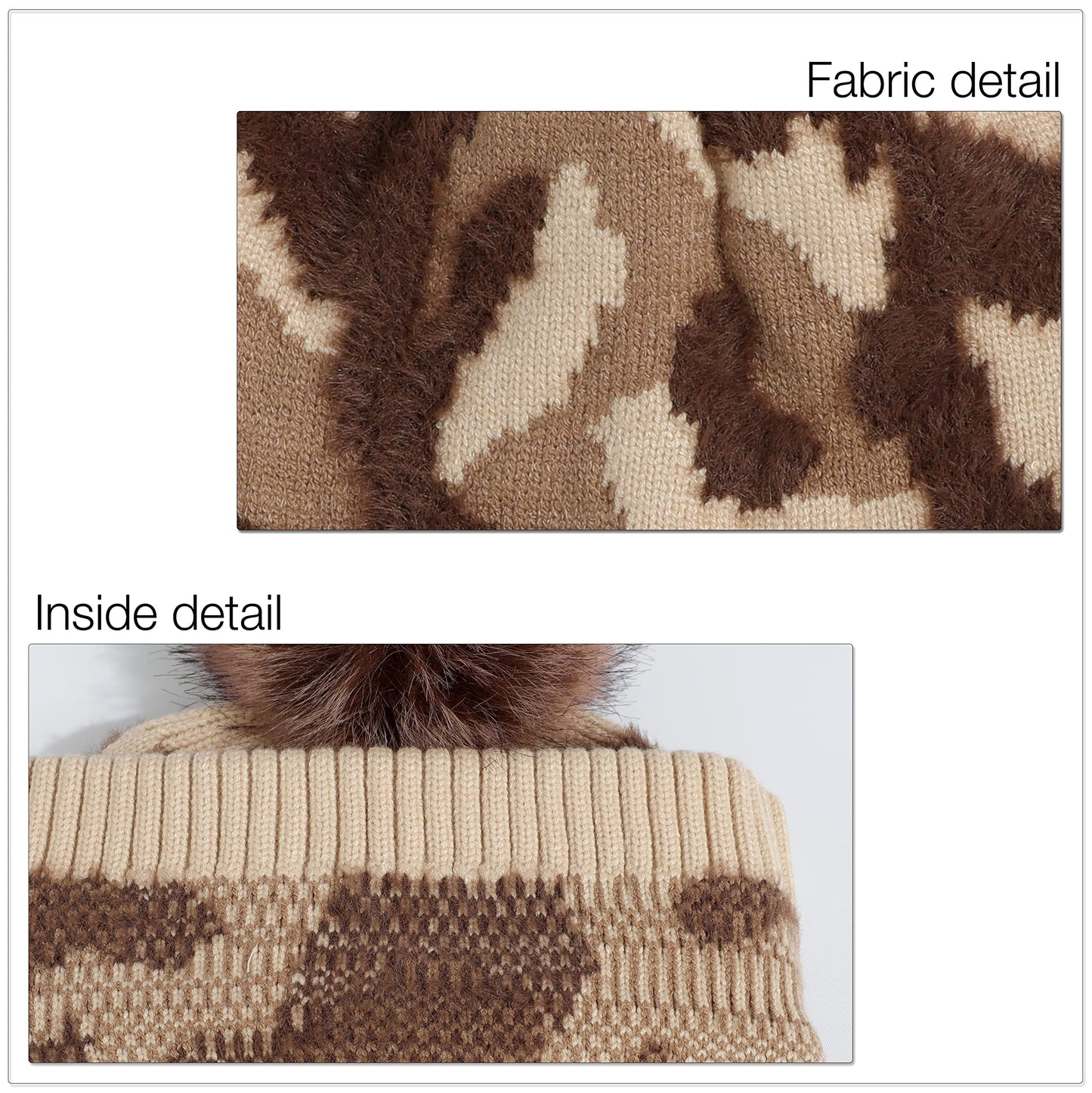 C.C Exclusives Abstract Camo Print Beanie hat with Faux Fur Pom (HAT-4005) Camo-Beige