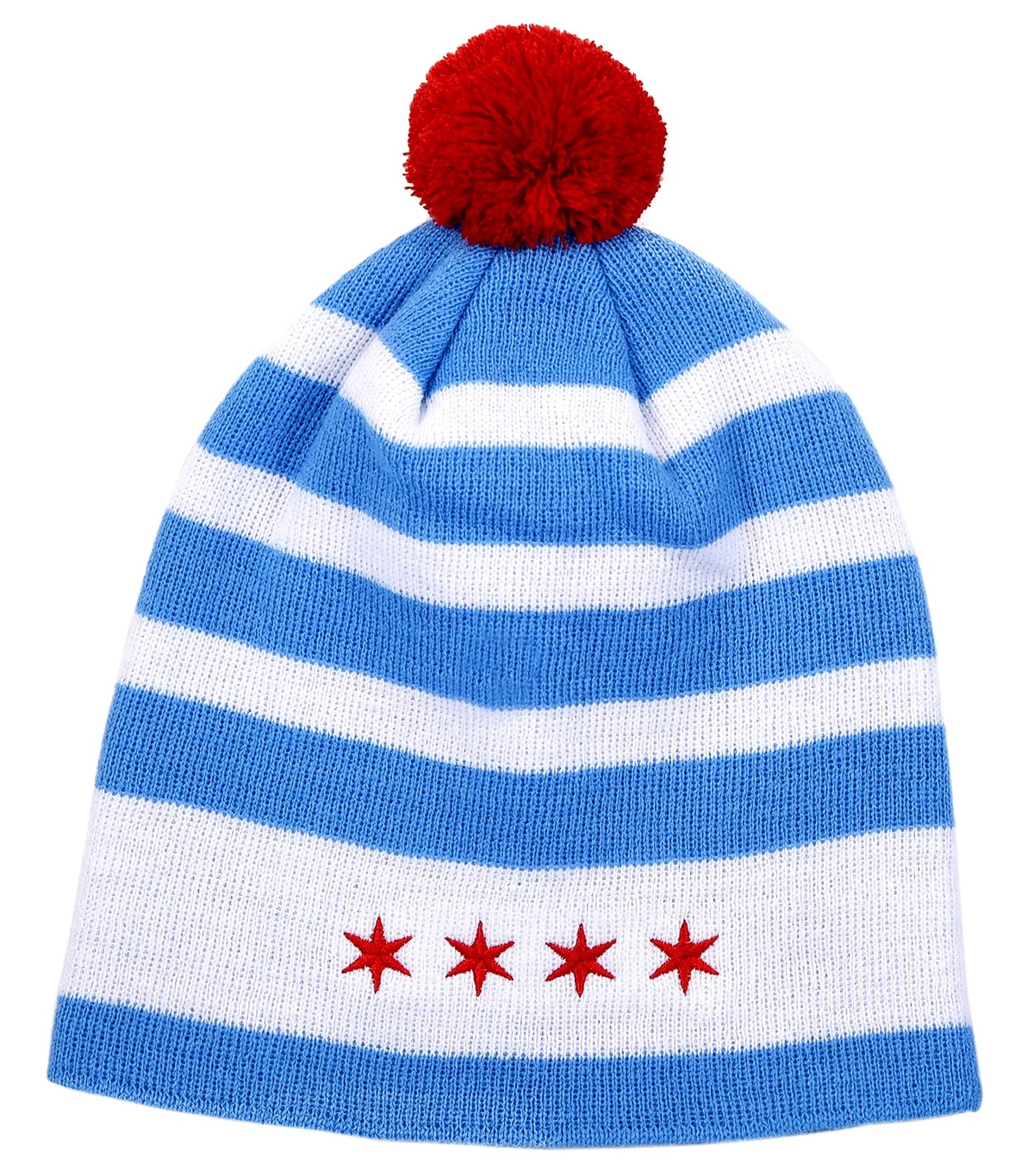 Chicago Flag Beanie Cap Winter Hat (Pom Pon)