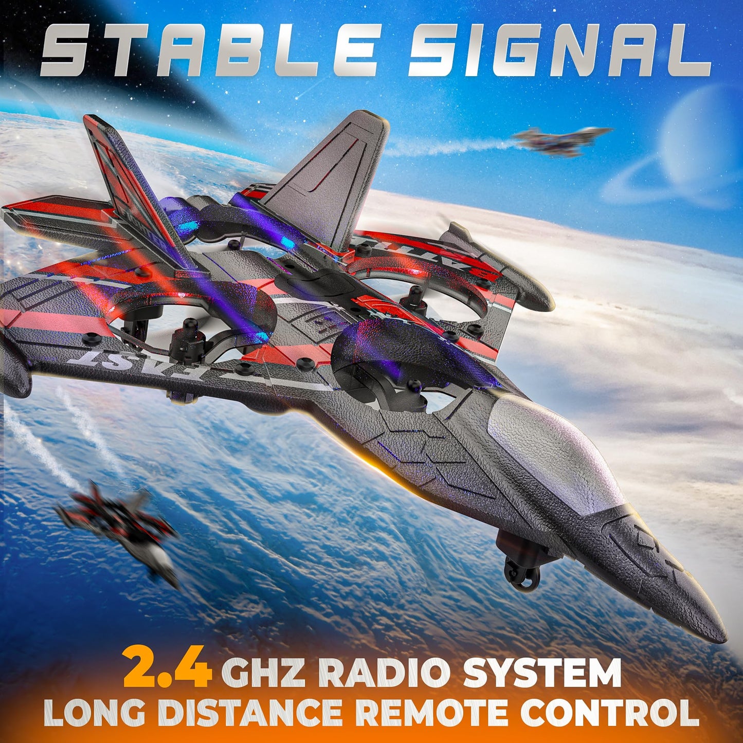 BEZGAR Drones for Kids | 2.4GHZ RC Plane, Remote Control Airplane, RC Helicopter, 360° Flip Fighter Jet Toy, Toys for ages 8-13 with Colorful LED Navigation Lights Red