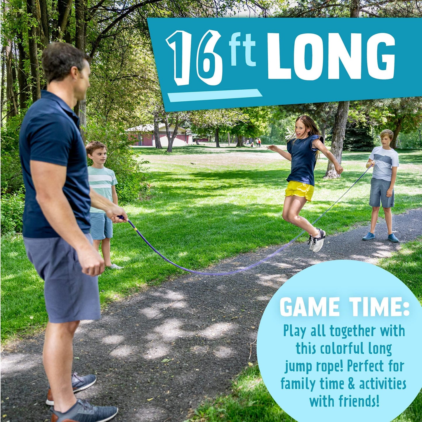 Just Jump It 16' Foot Single Jump Rope for Kids Women and Men - Active Outdoor Youth Fitness Excersing Equipment - Double Dutch Length Gym Accessories - Turquiose