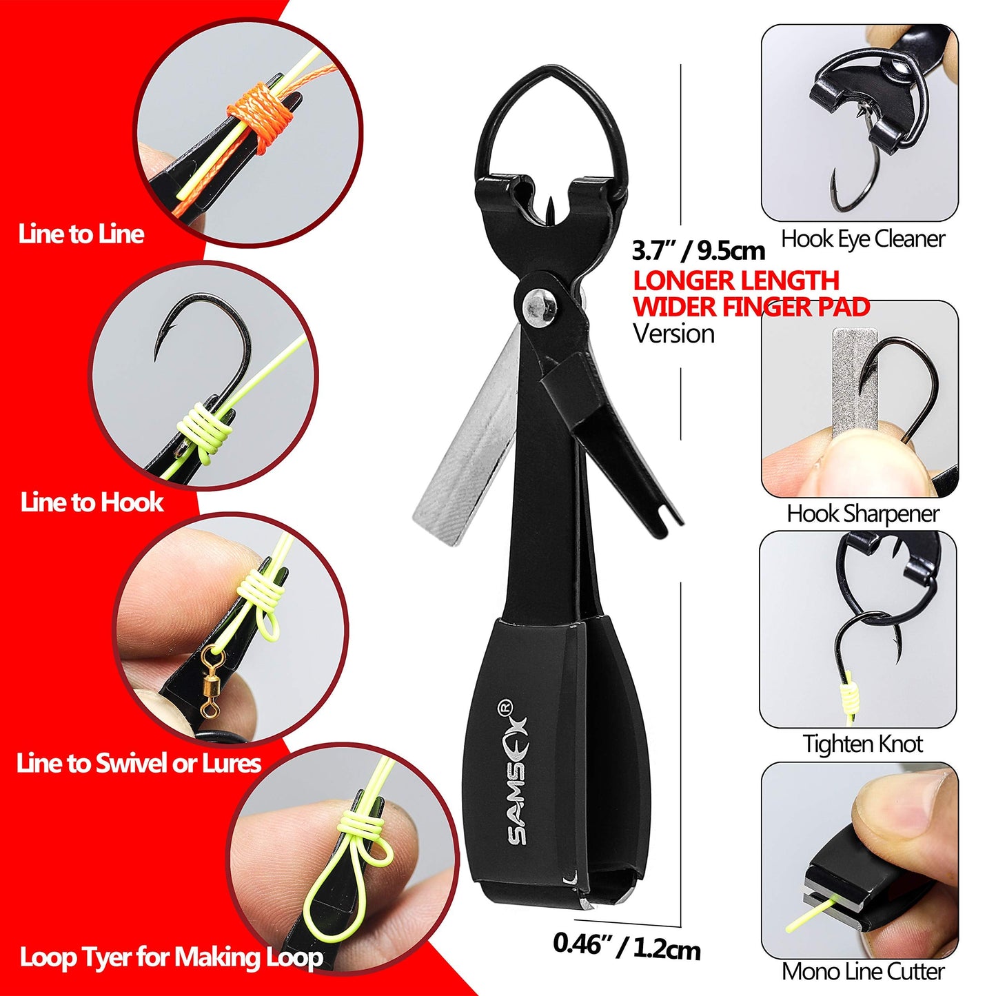 SAMSFX Fly Fishing Knot Tying Tools Quick Knot Tool for Fishing Hooks, Lures, Flies, Trout Line Backing, Come with Zinger Retractors