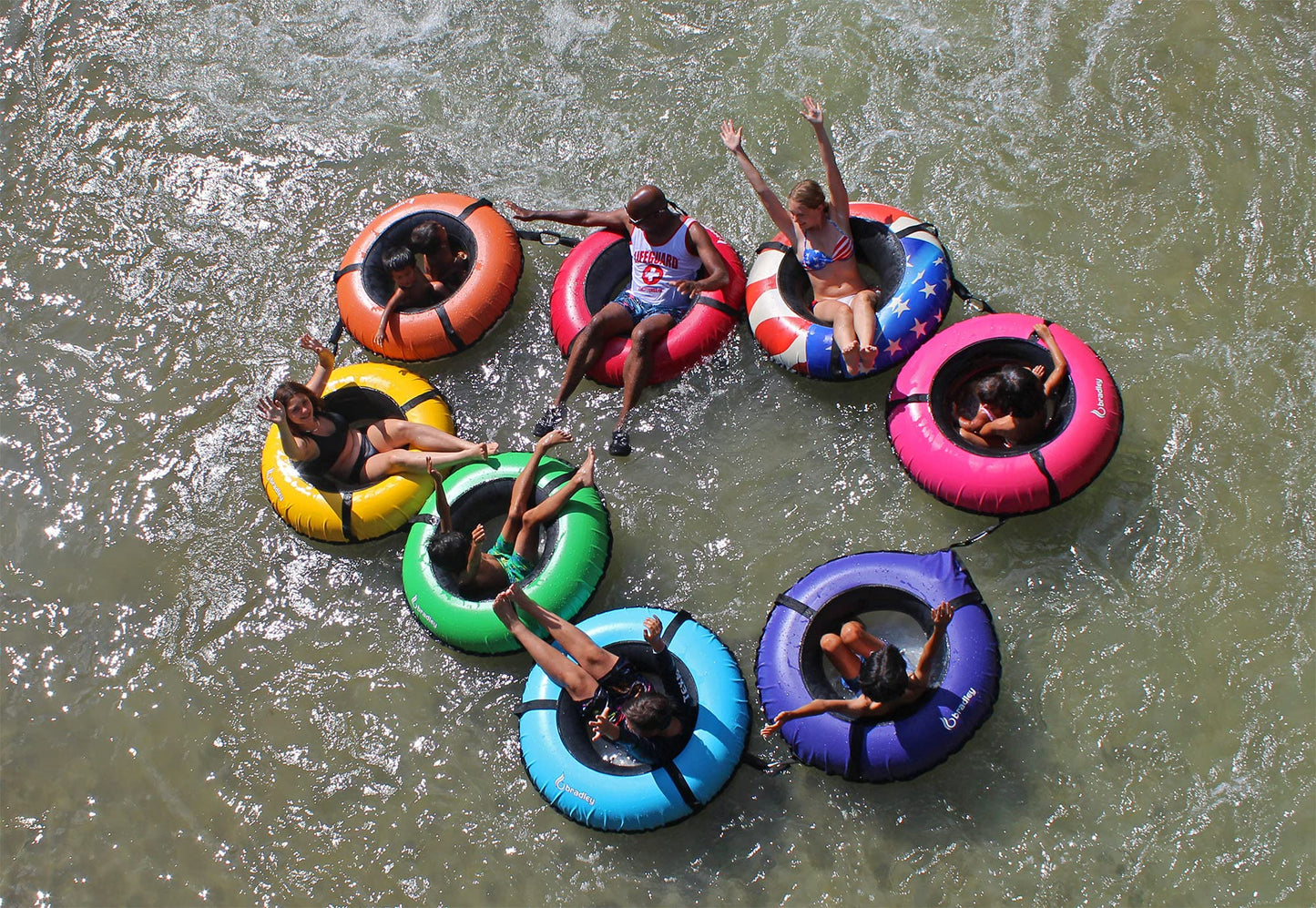 Bradley Pack of Two Heavy Duty Tubes for Floating The River; Whitewater Water Tube; Rubber Inner Tube with Cover for River Floating; Linking Tandem River Tubes for Floating The River; River raft Tube