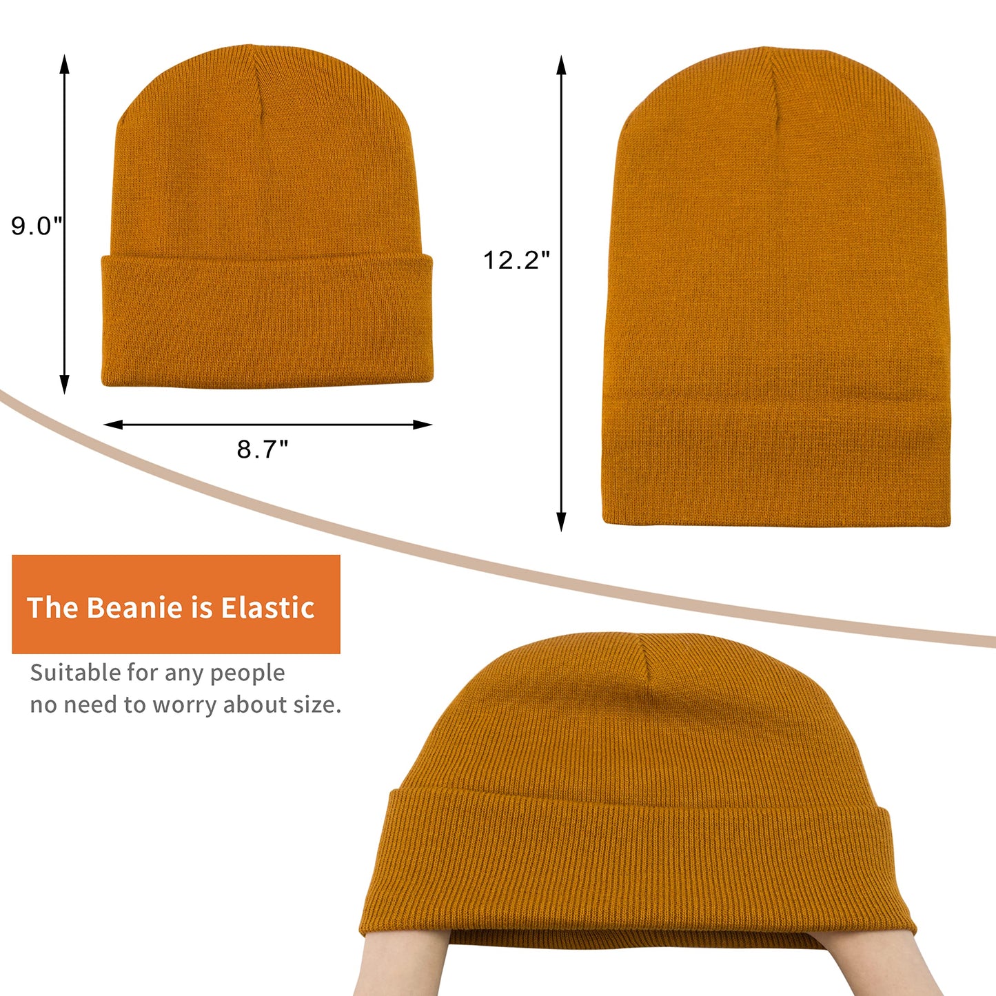 Mukeyo Womens Satin Lined Knit Beanie Hat Winter Warm Cuffed Knitted Silk Lining Hat Soft Cable Skull Cap Caramel