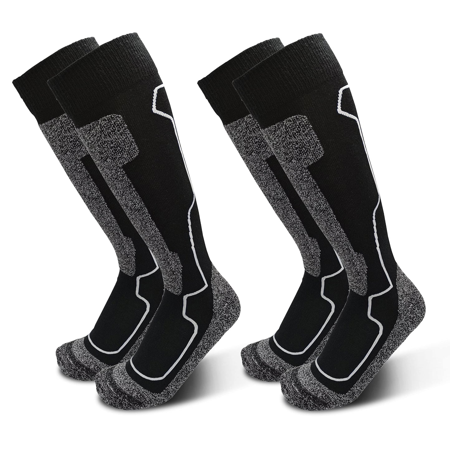 HIGHCAMP 2 Pairs Merino Wool Men Women Cold Weather Ski Snow Snowboard Socks for Skiing,Snowboarding,Winter Hunting (Black,L)