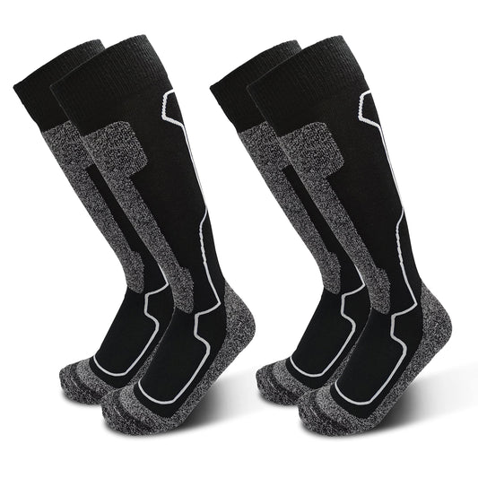HIGHCAMP 2 Pairs Merino Wool Men Women Cold Weather Ski Snow Snowboard Socks for Skiing,Snowboarding,Winter Hunting (Black,L)