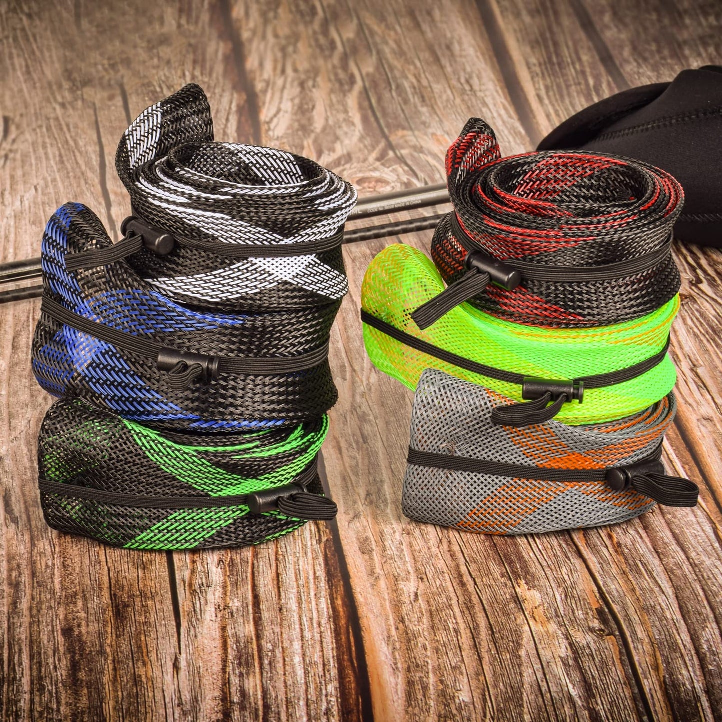 SF Standard Spinning Rod Sock Fishing Rod Sleeve Rod Cover Braided Mesh Rod Protector Pole Gloves Fishing Tools for Spinning Fishing Rod Green-Black-2PCS Fit Spinning Rod 6-1/2FT to 7-1/2FT