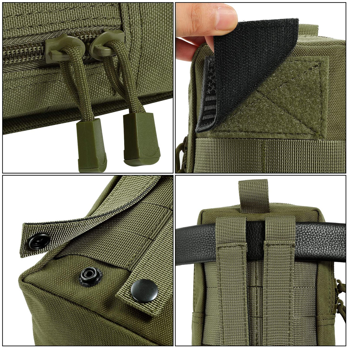 FRTKK 2 Pack Molle Pouches - Tactical Compact Water-Resistant EDC Pouch Small Utility Pouch Bags (Patch Included) (2 Pack-Army Green)