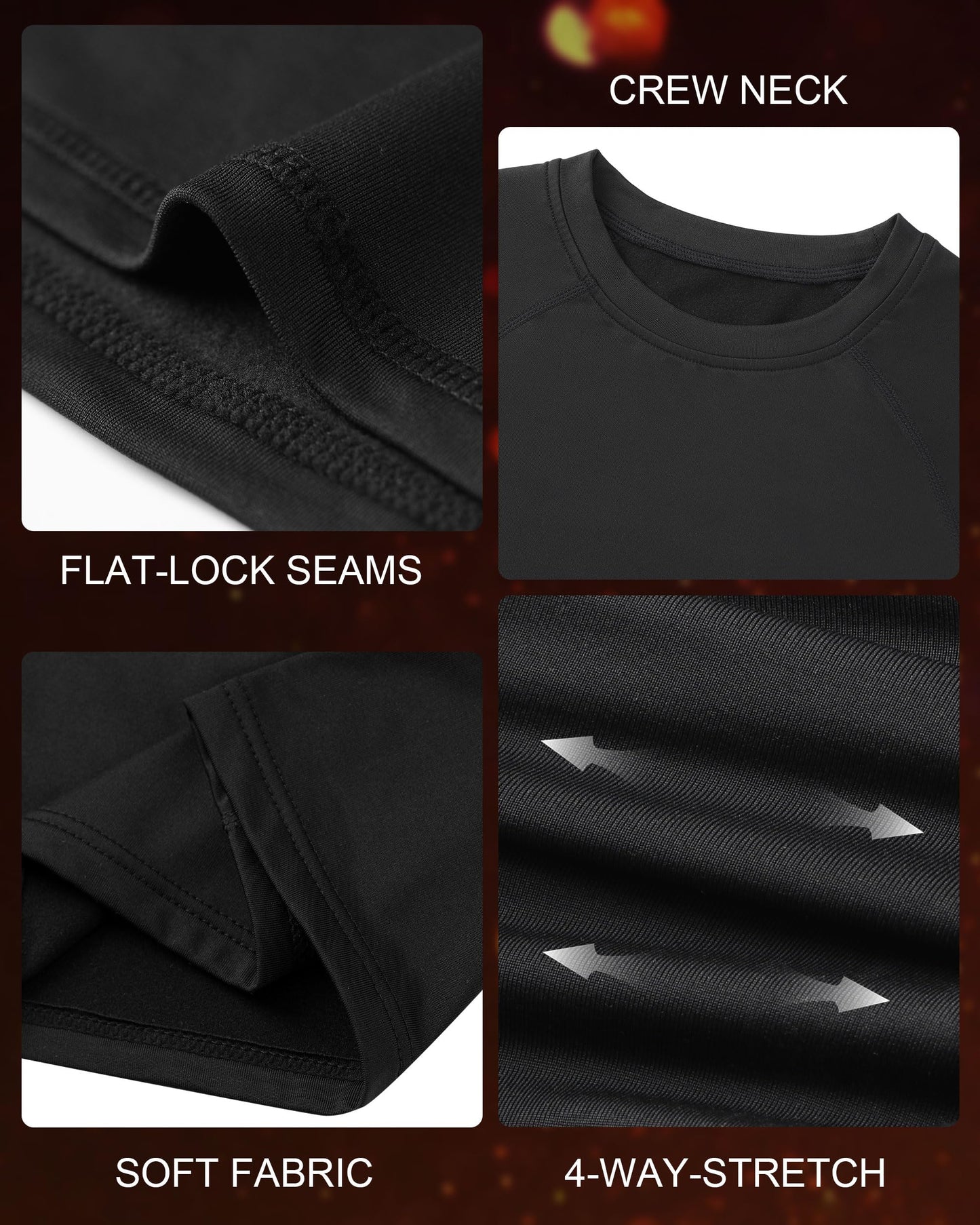 Roadbox Youth Boys Thermal Compression Shirt - Athletic Long Sleeve Fleece Undershirts for Kids Football Baseball Soccer Baselayer Black