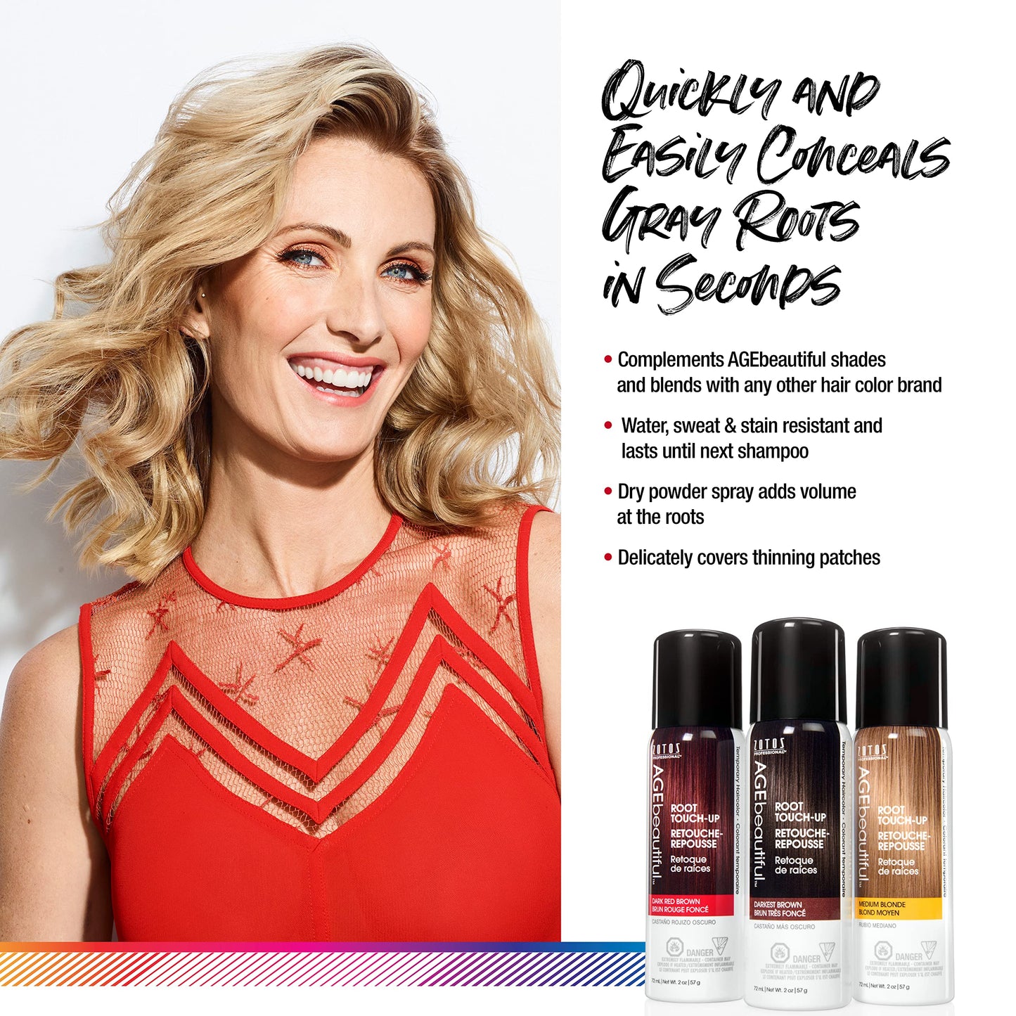 AGE beautiful Root Touch Up Hair Color Spray | Touch-Up Gray Concealer | Temporary Cover Up | Adds Volume & Covers Thinning Patches | Water, Sweat, Stain Resistant | Medium Ash Brown | 2 Oz