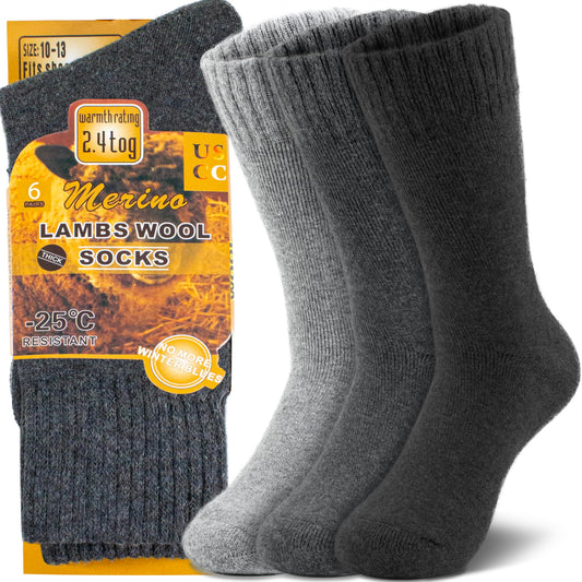 NevEND 6 Pairs Men Wool Merino Winter Thermal Boot Insulated Hiking Heated Socks For Heavy Duty Cold Weather Outdoor Size 10-13