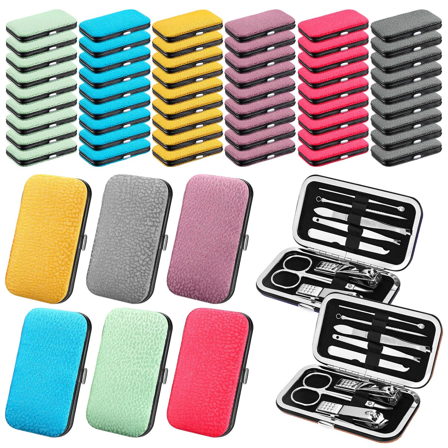 Leriton 60 Pack Manicure Set Bulk Gifts Stainless Steel Nail Clipper Set with Case 8 in 1 Personal Pedicure Kit for Women Men, Gifts for Graduation Nurse Day Mother's Day(Mix Color,Classic)