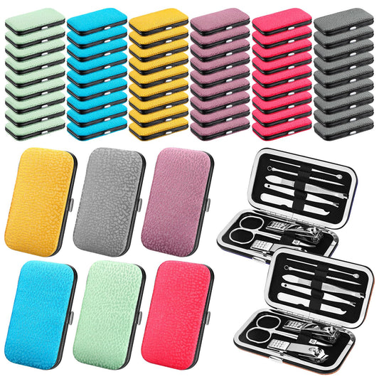Leriton 60 Pack Manicure Set Bulk Gifts Stainless Steel Nail Clipper Set with Case 8 in 1 Personal Pedicure Kit for Women Men, Gifts for Graduation Nurse Day Mother's Day(Mix Color,Classic)