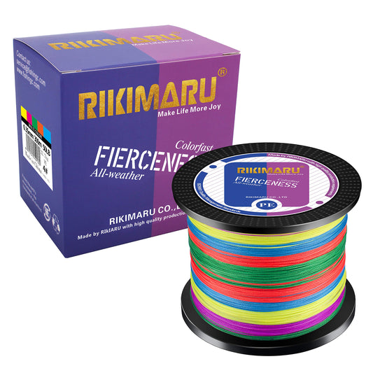 RIKIMARU Braided Fishing Line Abrasion Resistant Superline Zero Stretch&Low Memory Extra Thin Diameter Multicolor 327Yds, 10LB