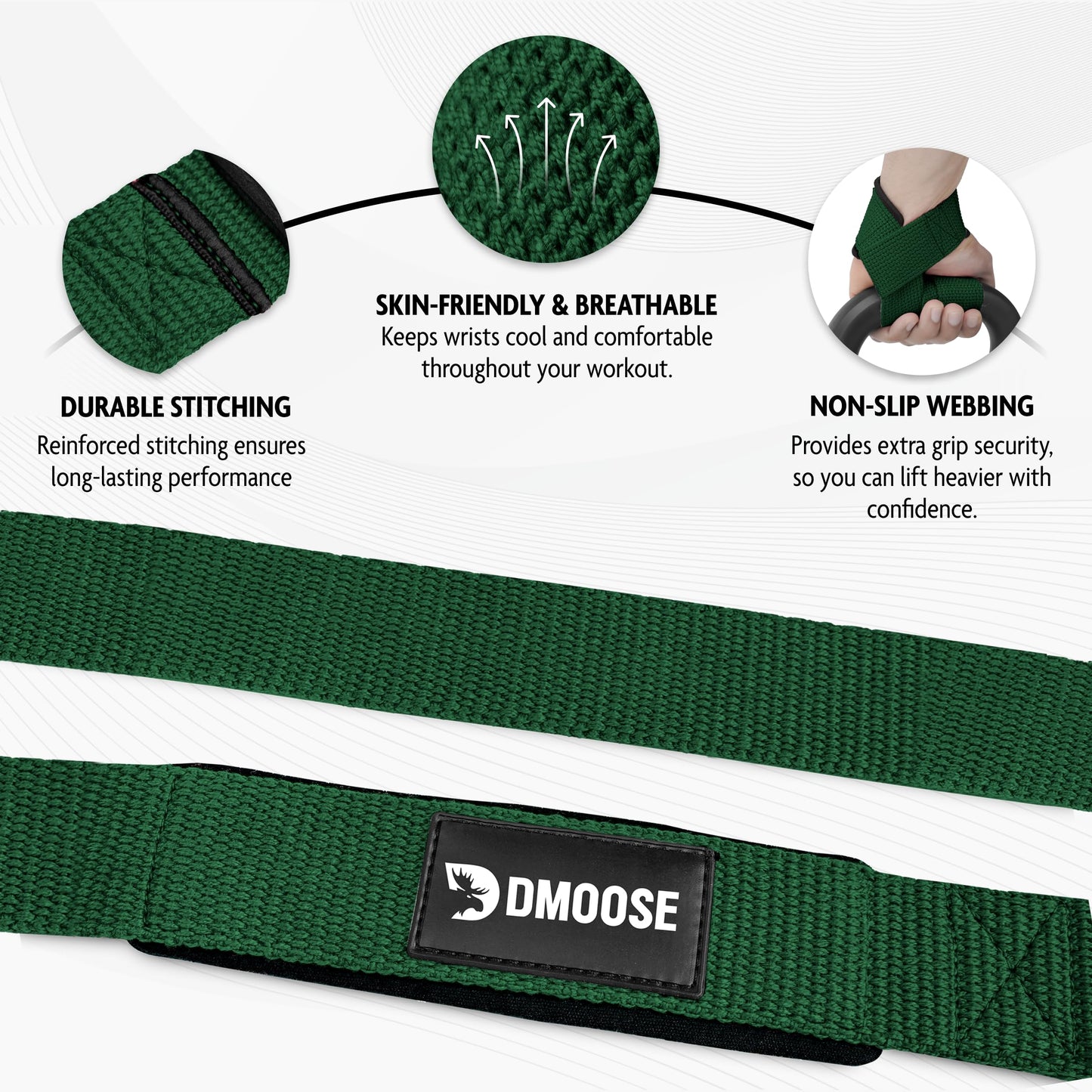 DMoose Fitness Lifting Straps - 4mm Neoprene Padded Wrist Straps for Weightlifting & Powerlifting - Cotton Lifting Strap with Silicone Grip for Men & Women - Durable Deadlift Straps for Gym Workout