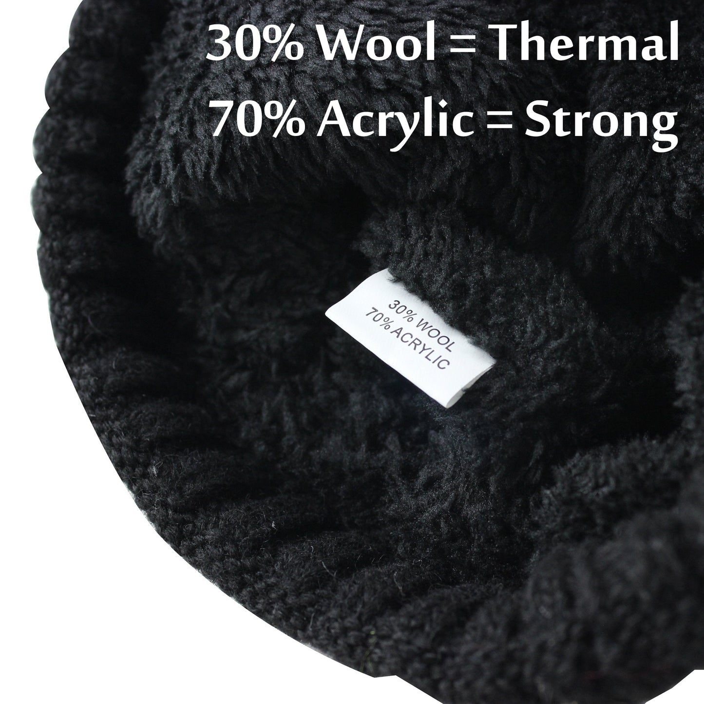 CAMOLAND Men's Fleece Wool Cable Knit Winter Beanie Hat(Black)