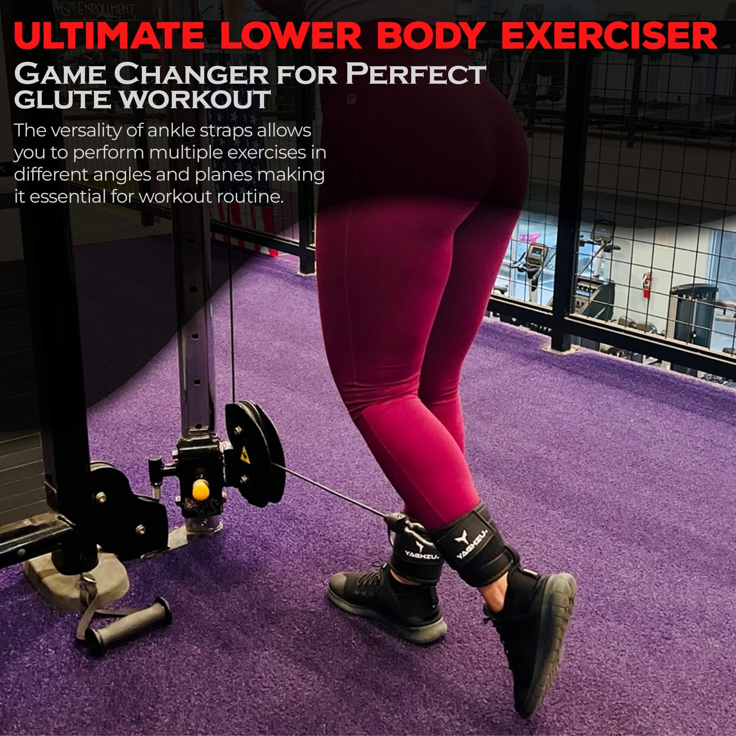 YAGHZU Ankle Straps for Cable Machines Women - Adjustable Gym Ankle Strap for Cable Machine, Neoprene Padded Cable Straps, Durable Leg Strap with Cable Cuff, Glute Kickback Ankle Strap with D Rings