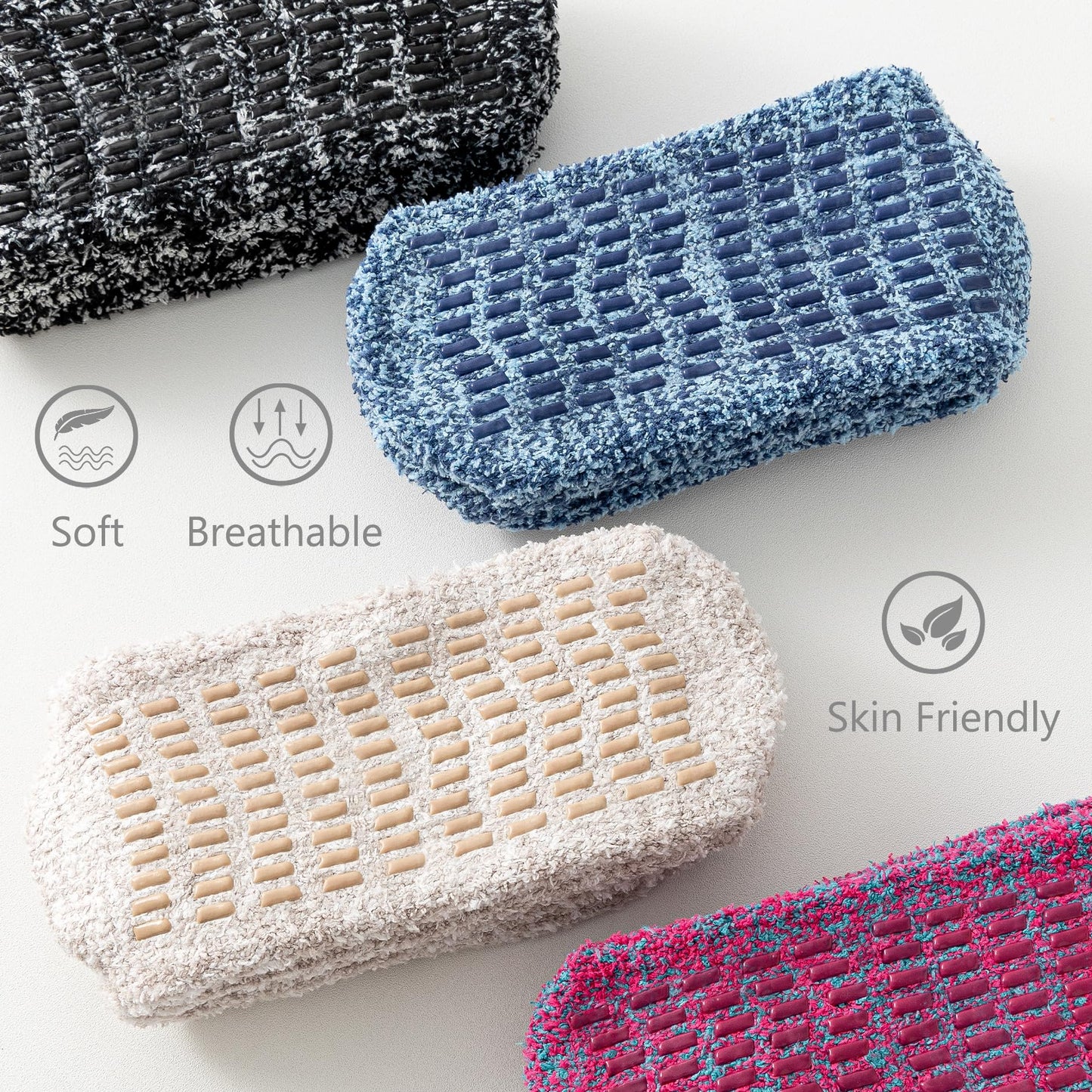 Slipper Socks Women Fuzzy Socks with Grips Men Warm Winter Non Slip Hospital Socks 5-10 Youth Home Cozy Grip Ankle Socks 5 Pairs (B-Mixed Colors)