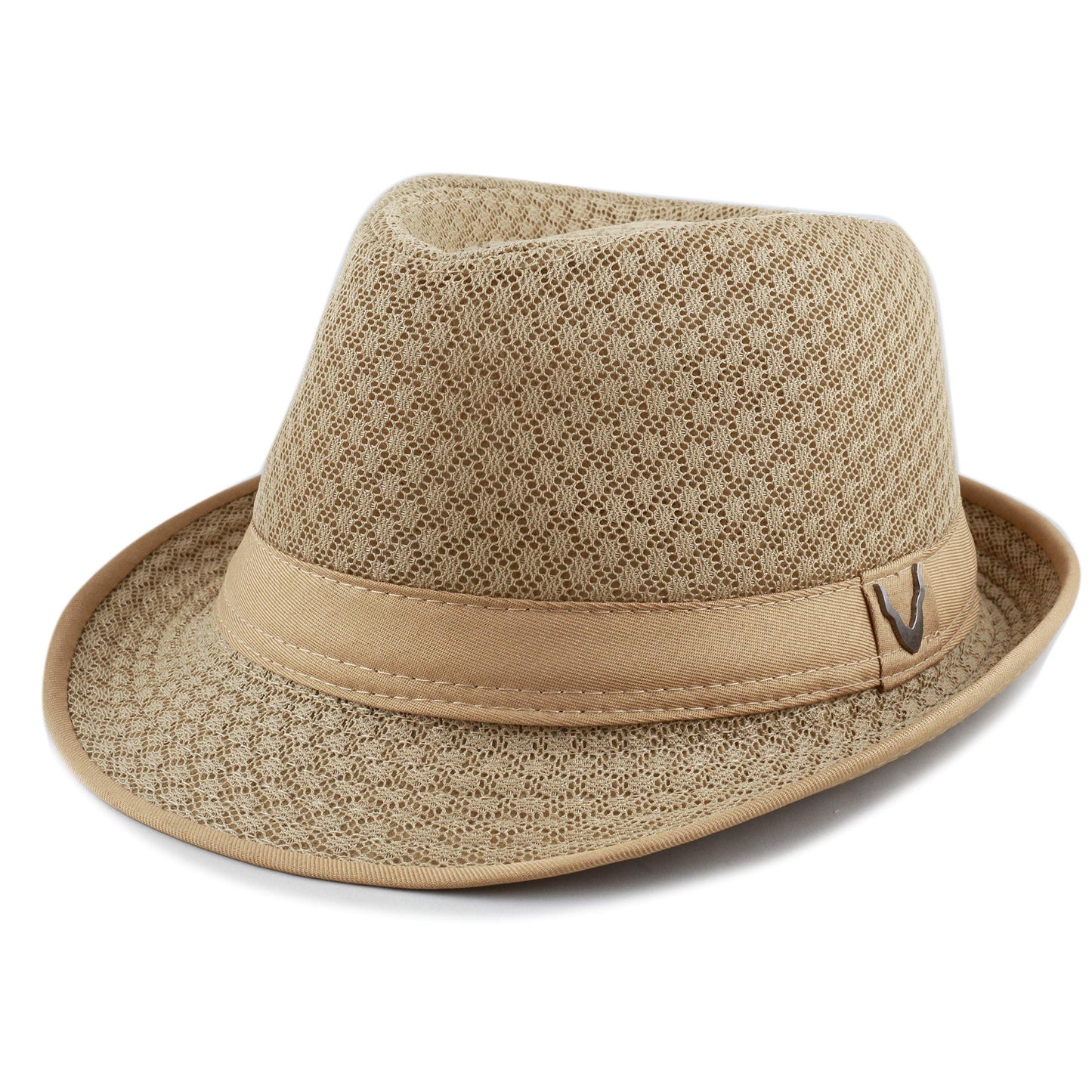 The Hat Depot Light Weight Classic Soft Cool Mesh Crushable Fedora hat (S/M, Khaki)