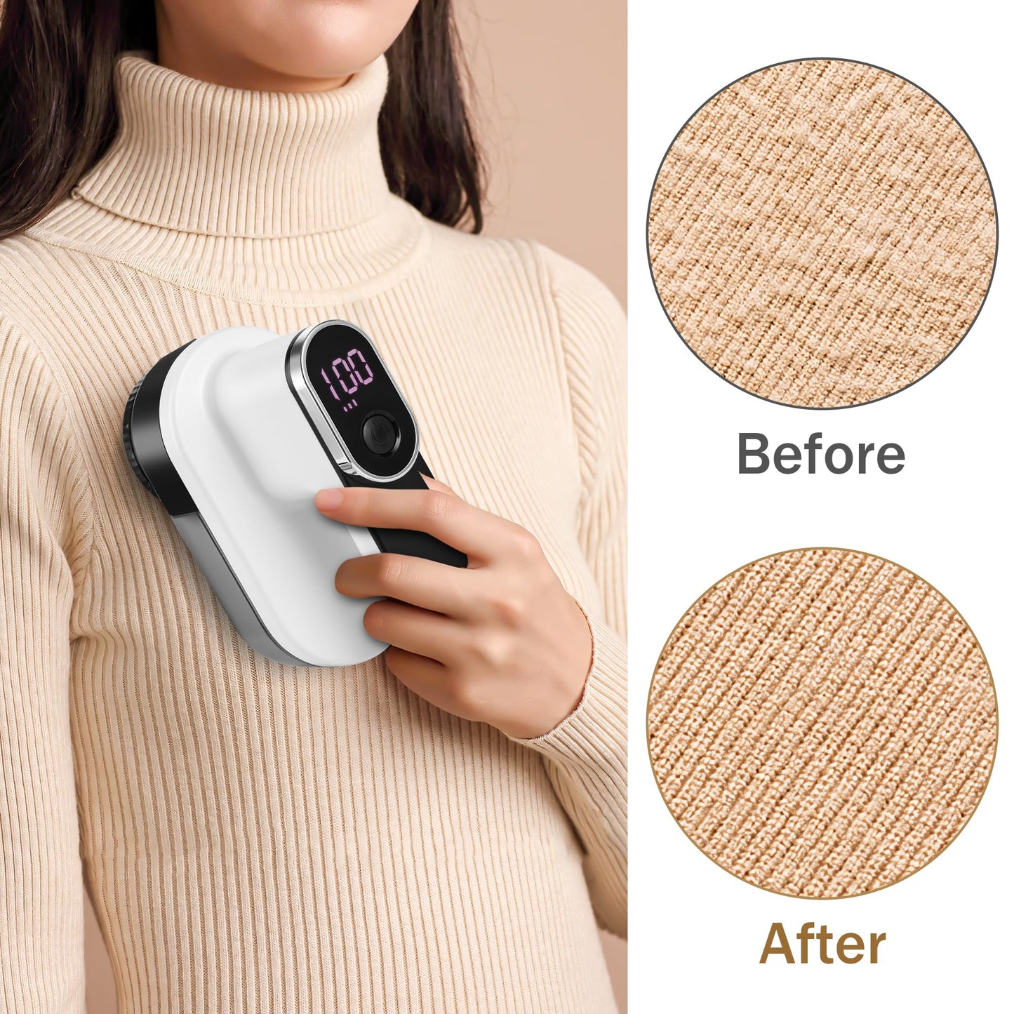 SUPER LINT Electric Fabric Shaver, Sweater Shavers with LED Display & Big Trash Container, Lint Shaver Rechargeable to Remove Fuzz, Lint, Pills for Clothes, Couch, White