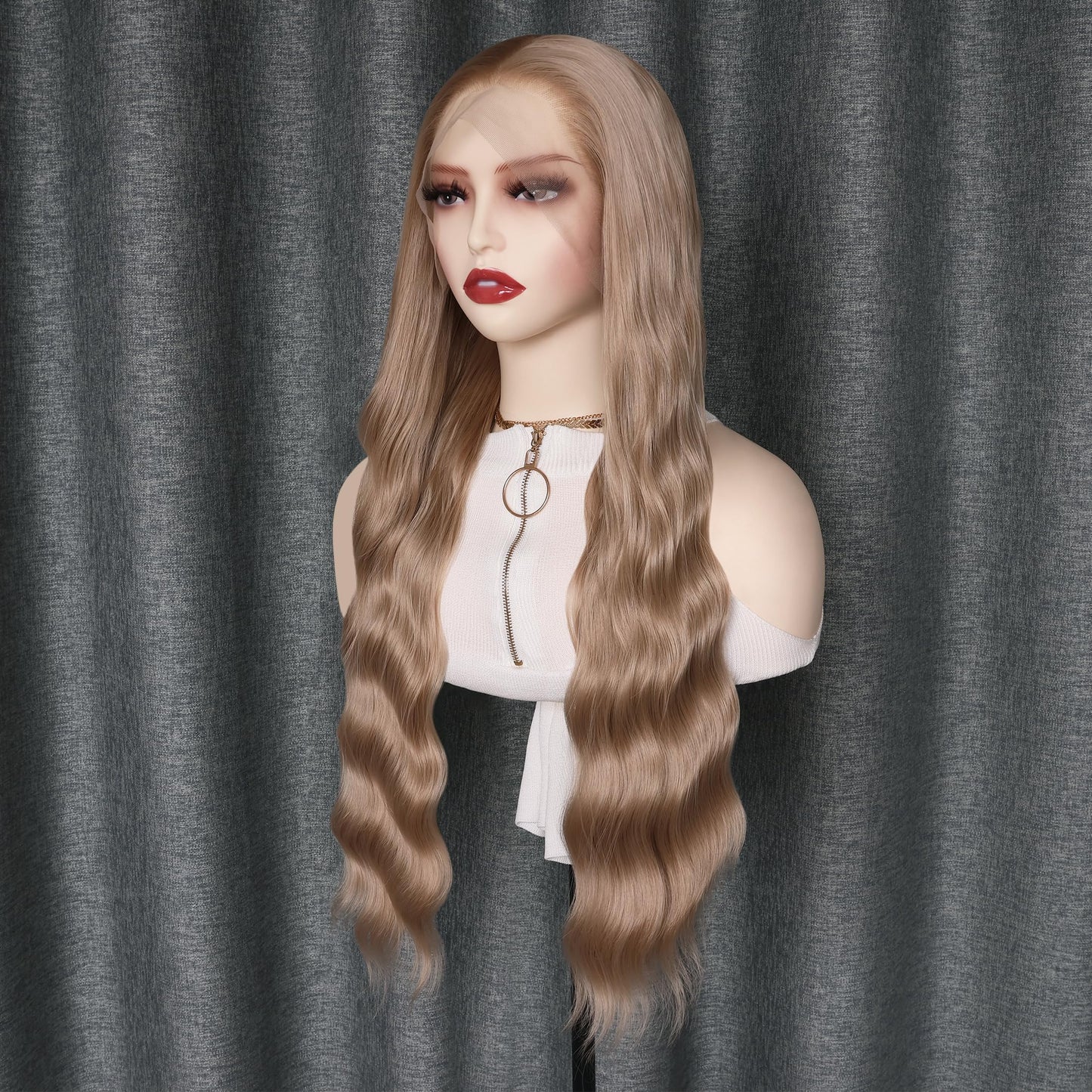 WXHWCX Long Wavy Blonde #103 Hair Synthetic Lace Front Wigs for Women Loose Wavy Free Part Glueless Lace Wigs Blonde Heat Resistant Fiber Natural Hairline Water Wave Wig Cosplay Daily Party Wigs