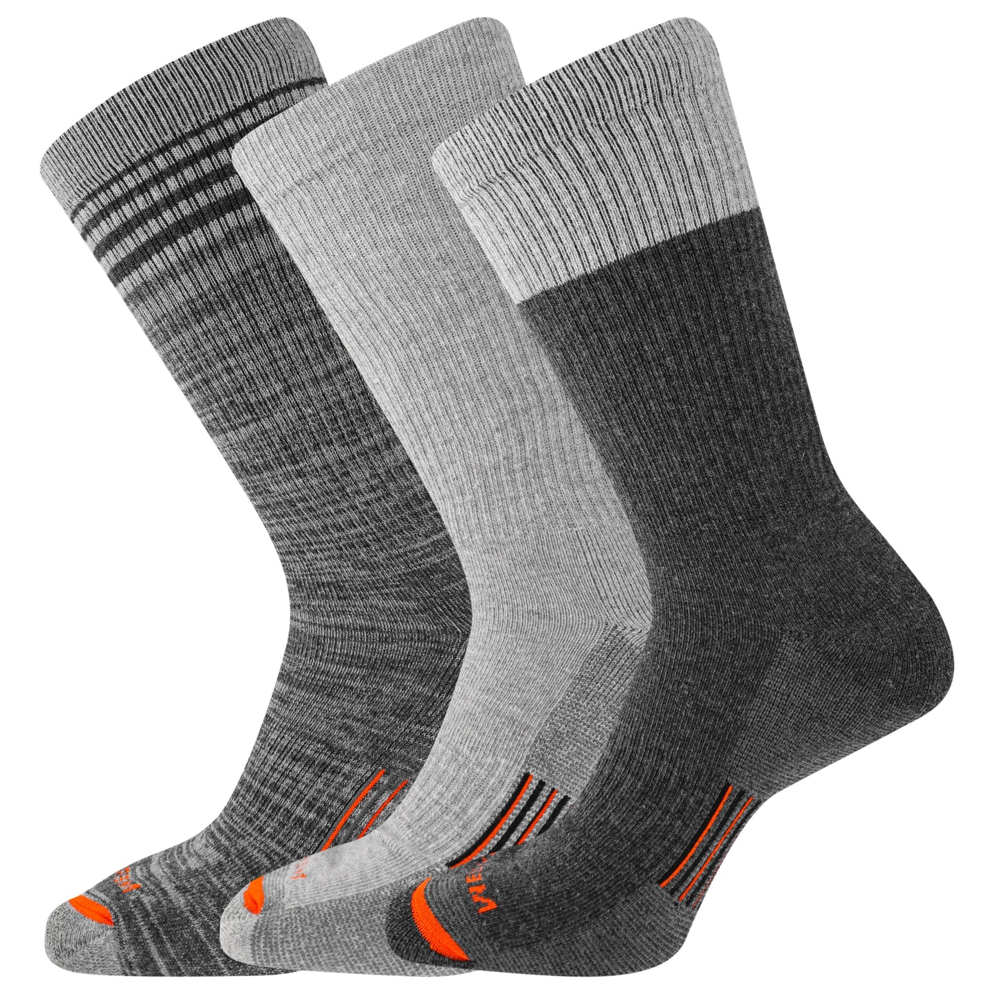 Merrell Unisex-Adult's Men's and Women's Merino Wool Work Socks-3 Pair Pack-Arch Support, Crew-Light Gray, Medium-Large