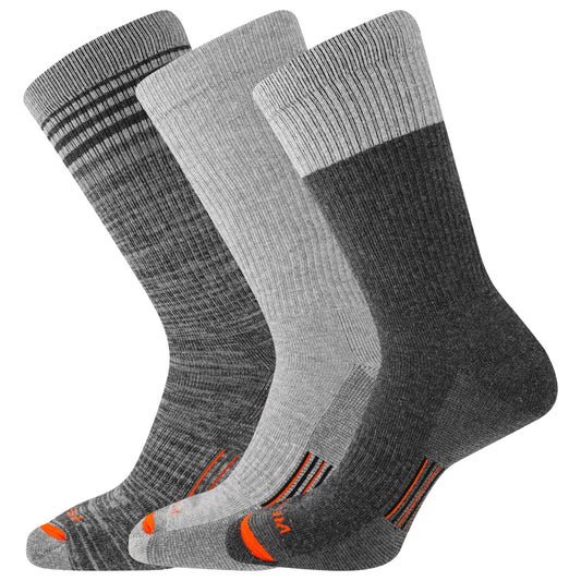 Merrell Unisex-Adult's Men's and Women's Merino Wool Work Socks-3 Pair Pack-Arch Support, Crew-Light Gray, Medium-Large