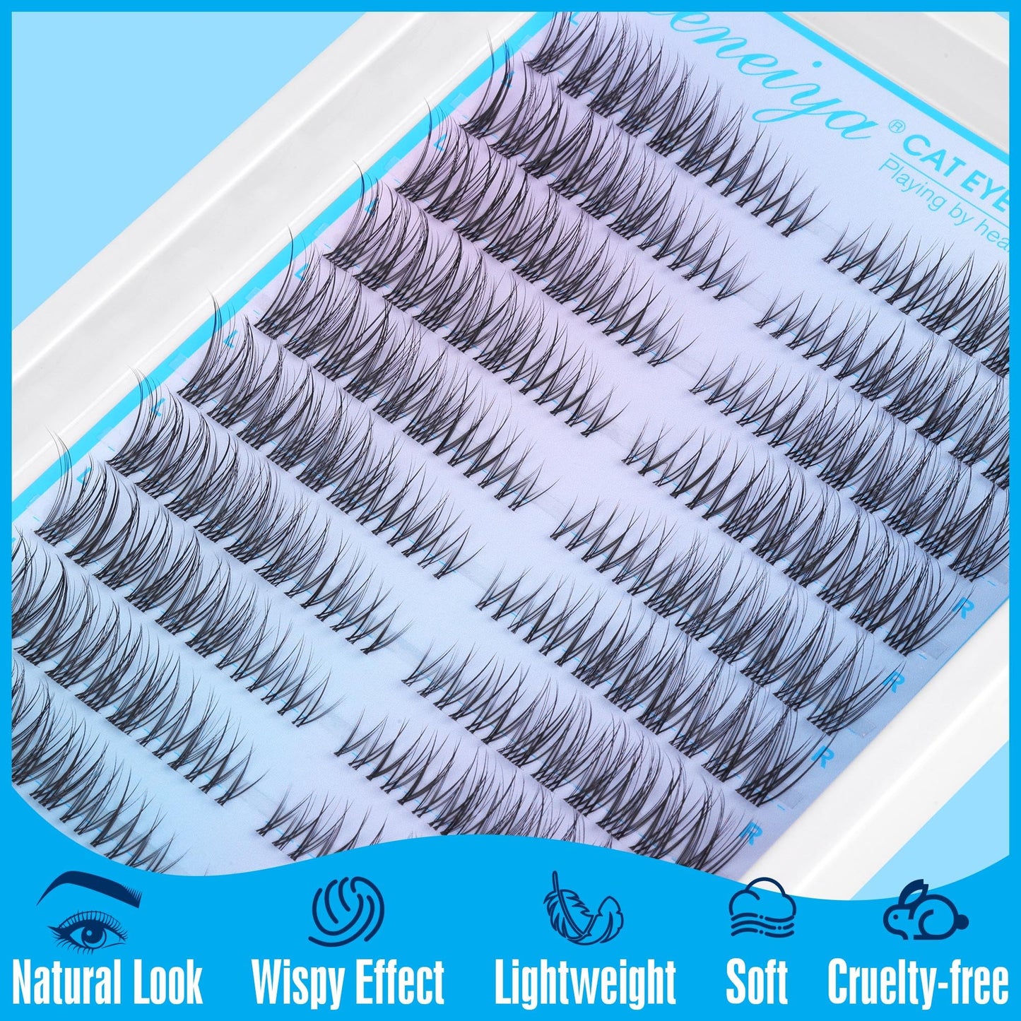 Clear Band Natural Lash Clusters Wispy Cat Eye Lash Extension C Curl Cluster Eyelash Extensions Invisible Cluster Lashes 180Pcs Individual Eyelashes by Geeneiya