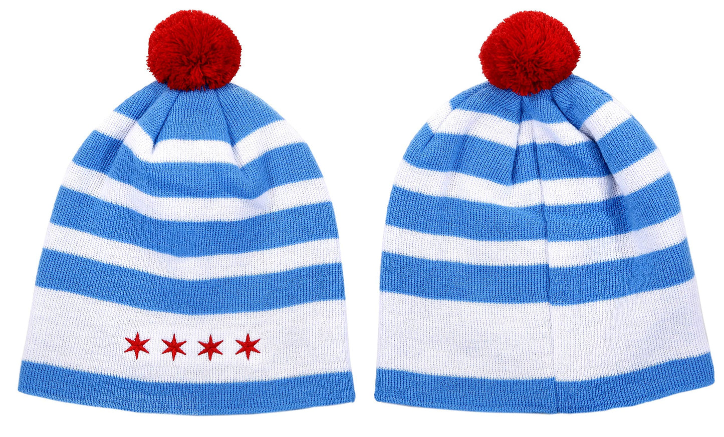 Chicago Flag Beanie Cap Winter Hat (Pom Pon)