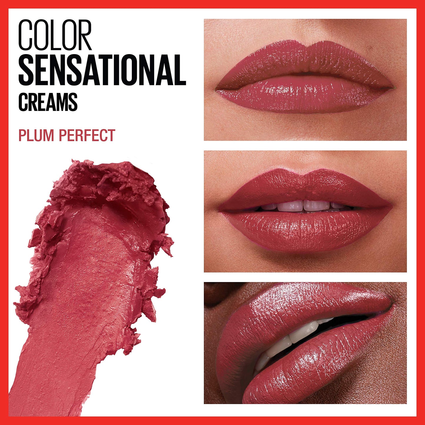 Maybelline Color Sensational Lipstick, Lip Makeup with a Cream Hydrating Lipstick Finish, Plum Perfect, 1 Count (Packaging May Vary)