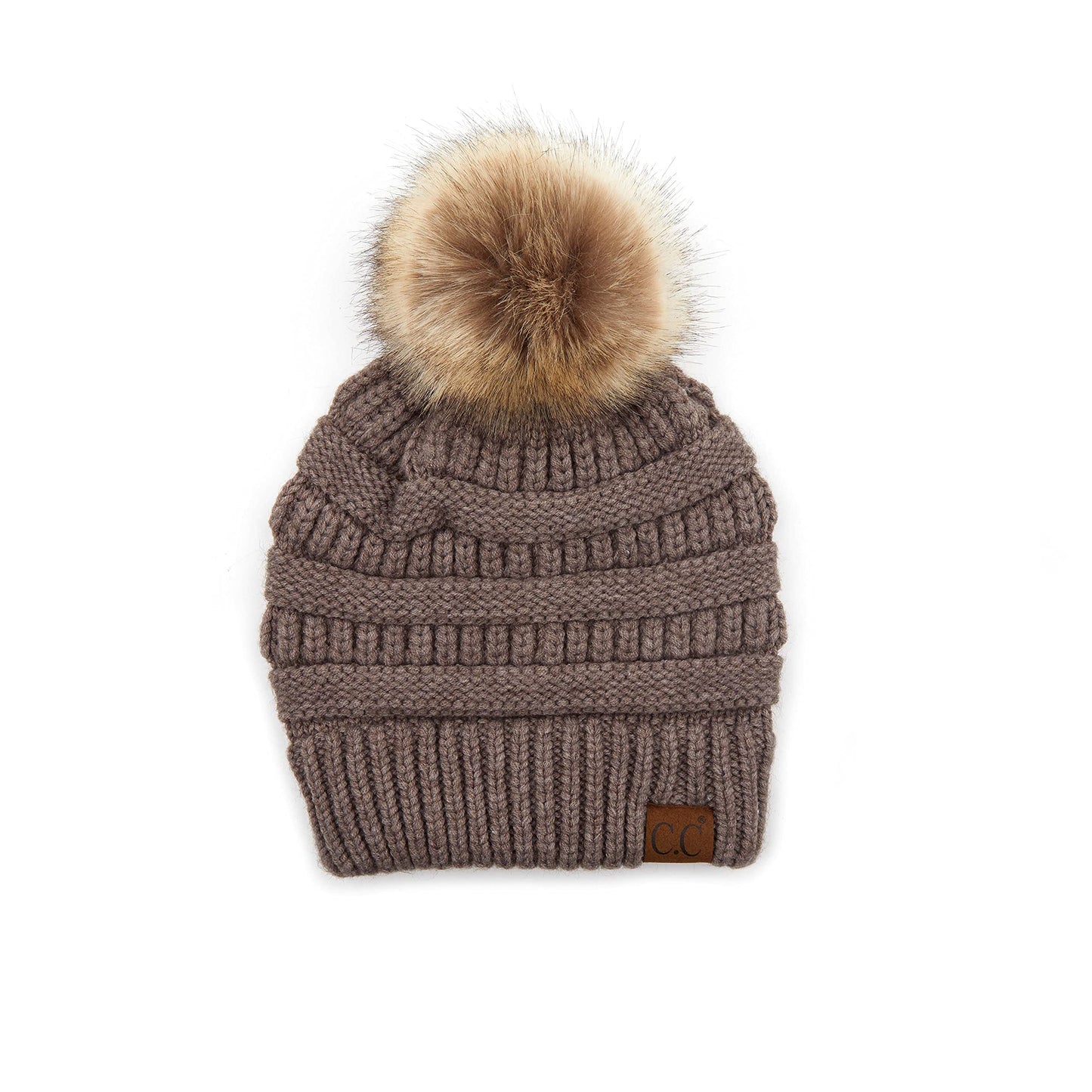 C.C Hatsandscarf Exclusives Snuggly Soft Yarn Beanie with Pom (HAT-890POM) Taupe Mix