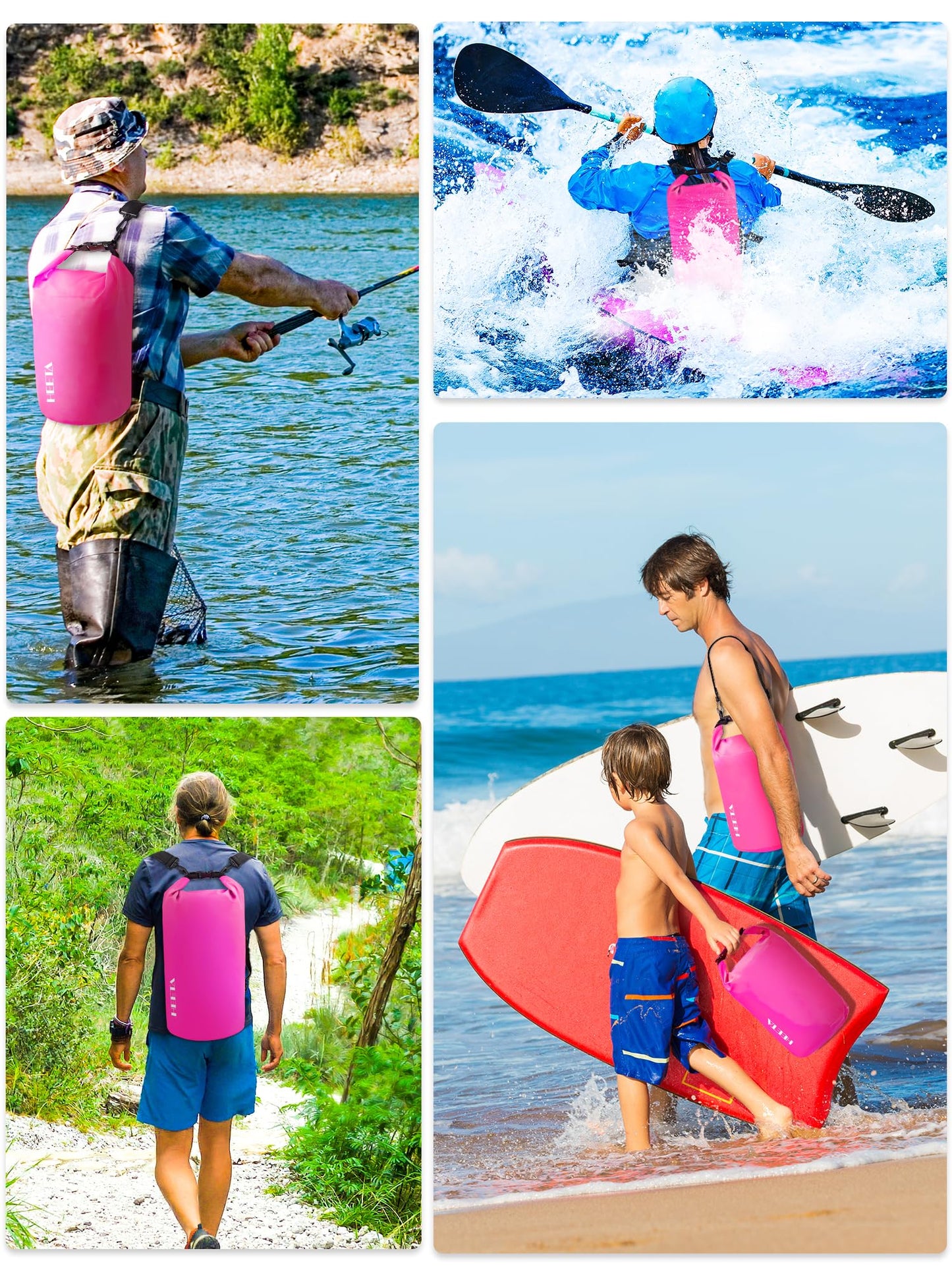 HEETA Waterproof Dry Bag for Women Men (Upgraded Version), Roll Top Lightweight Dry Storage Bag Backpack with Emergency Whistle for Travel, Swimming, Boating, Kayaking, Camping, Beach (Rose Red, 5L)