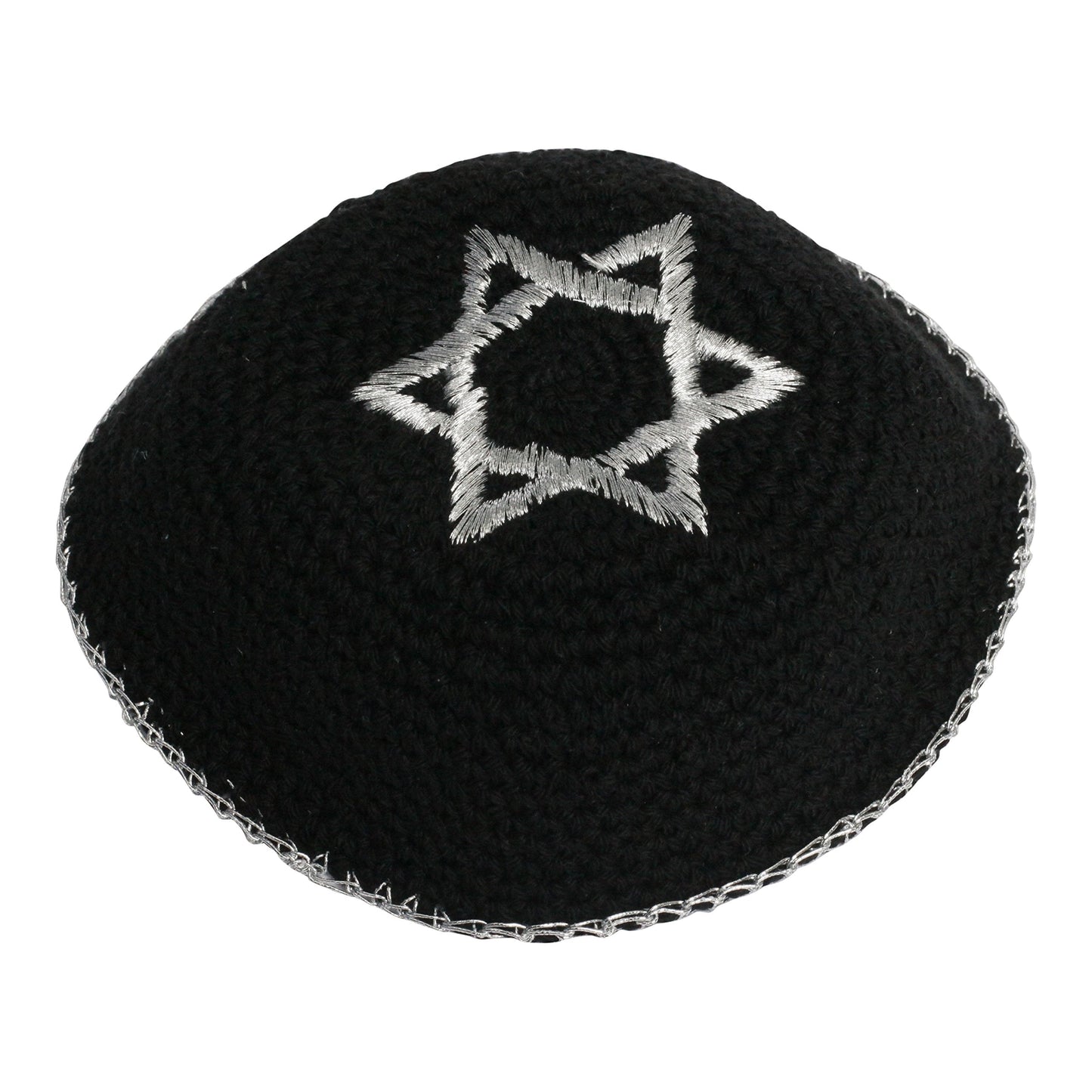 EREZ OVED KIPPIK Star of David Jewish KippahHatFor Men & Kids with Clip Beautifully Knitted (Black & Silver)