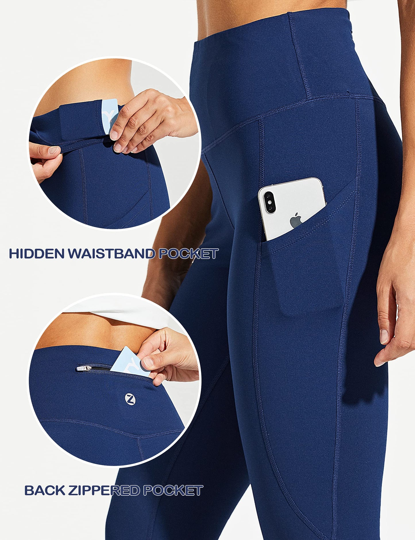 ZUTY Fleece Lined Leggings Women Water Resistant Winter Thermal High Waisted Tights Workout Hiking Leggings with Pockets Plus Navy Blue 5XL