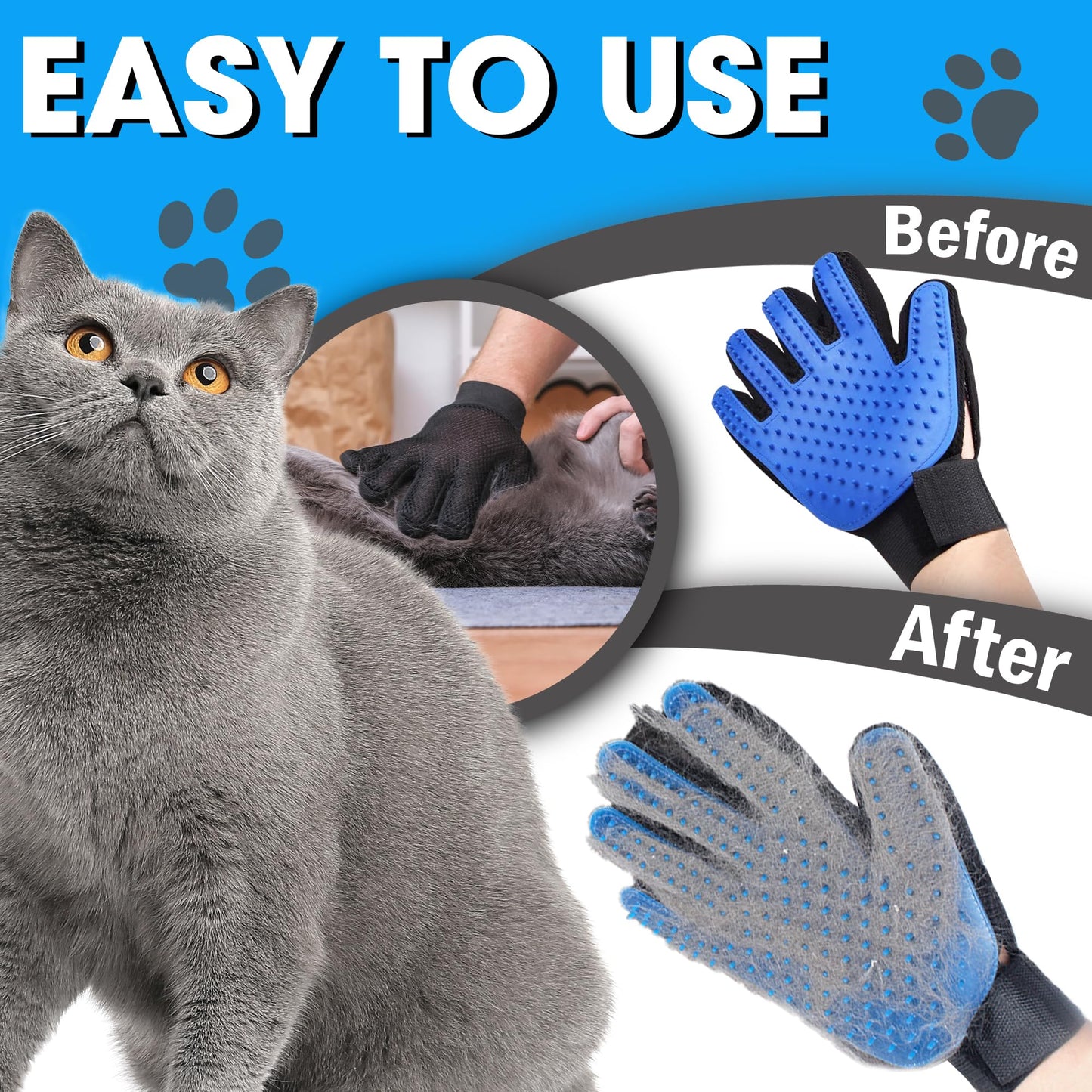 CEMZENFIX Upgrade Pet Gloves Grooming for Dogs, Grooming Gloves for Dogs, Cats, Rabbits & Horses with Long and Short Hair, Efficient Pets Hair Remover Mittens - 1 Pair (Blue)