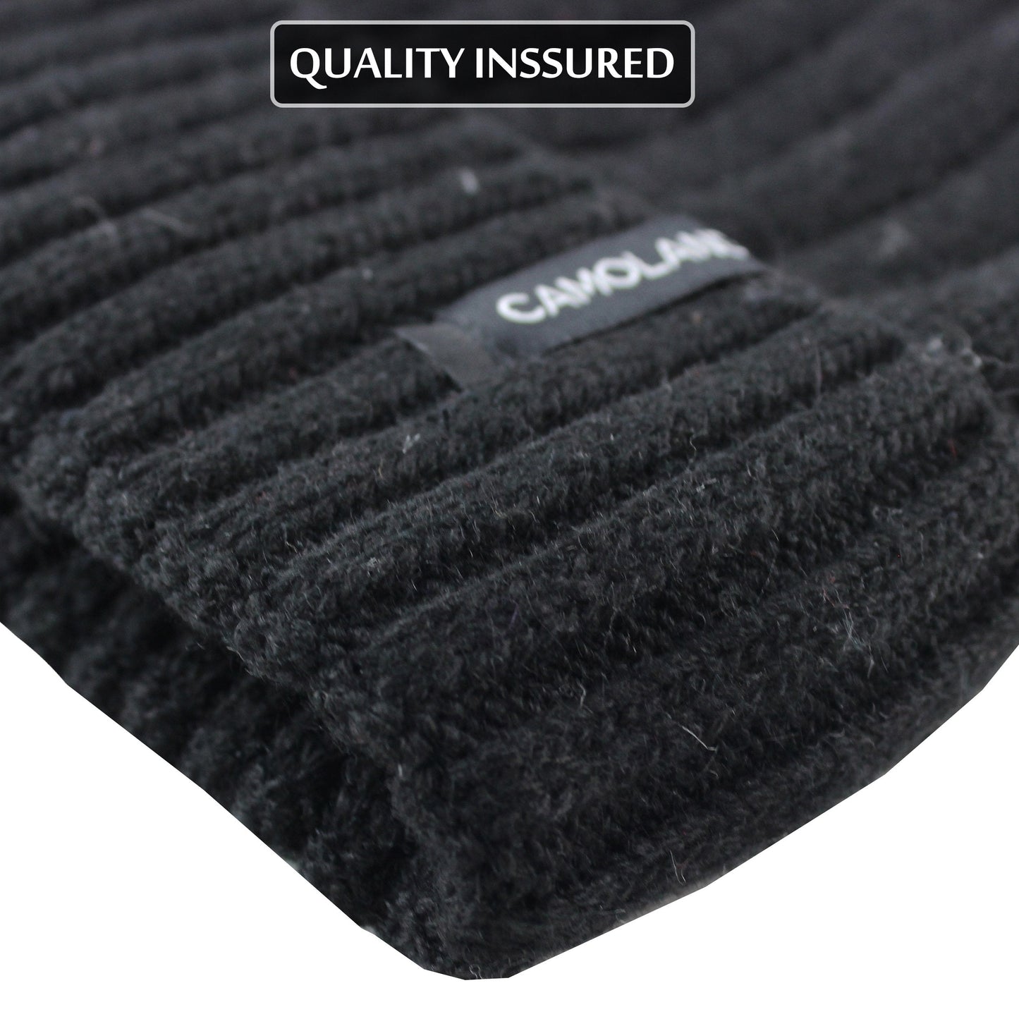 CAMOLAND Men's Fleece Wool Cable Knit Winter Beanie Hat(Black)