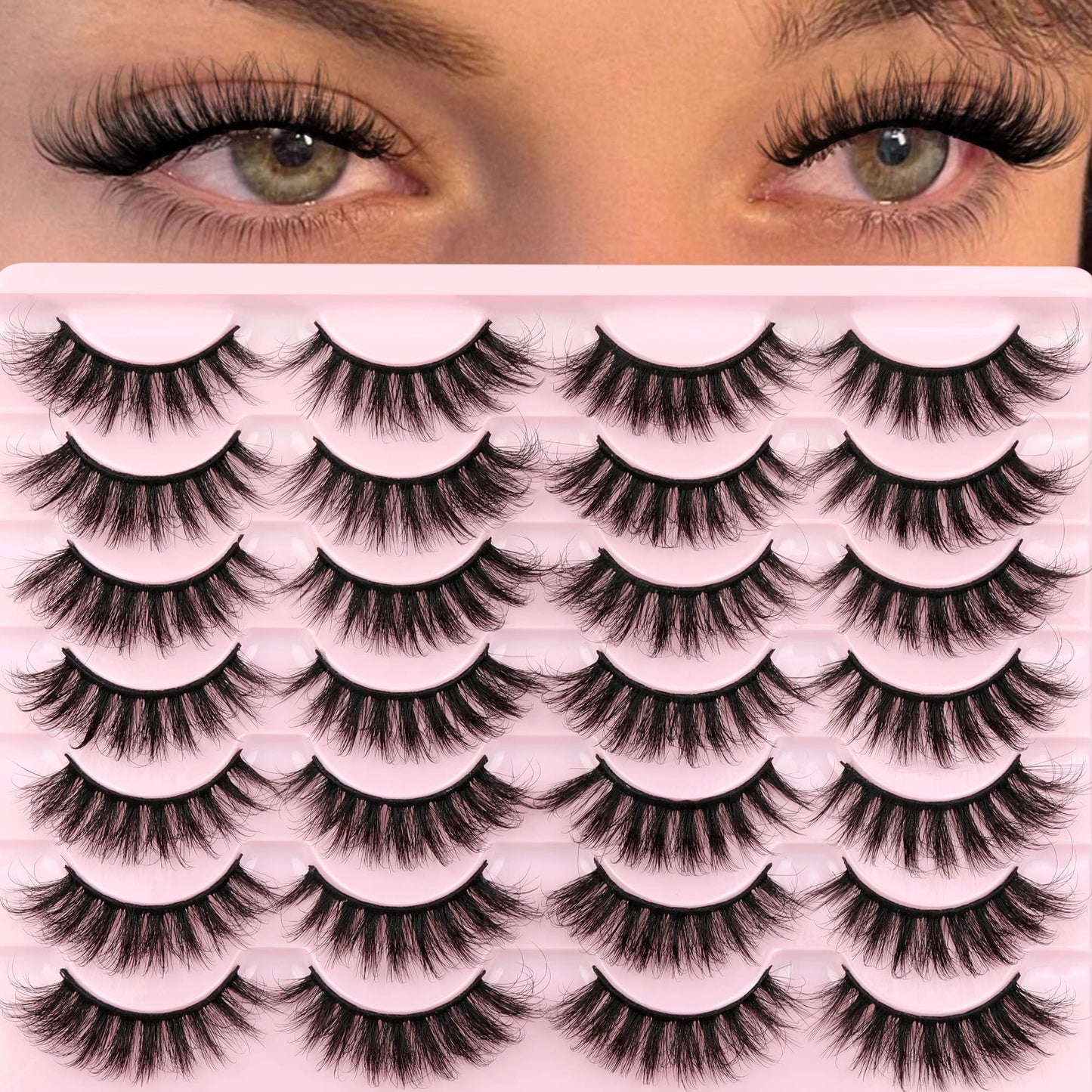 Natural False Eyelashes Wispy Mink Lashes Fluffy 16mm Cat Eye Lashes Natural Look Eye lash Like Extensions 5D Volume Strip Fake Eyelashes Pack by TNFVLONEINS