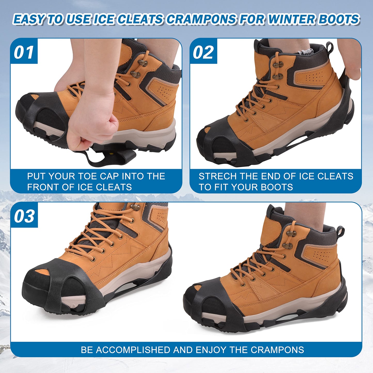 Ice Snow Cleats for Shoes and Boots Walk Traction Cleats Ice Crampon Non-Slip Overshoe for Men Women Winter Walking on Snow and Ice (11Studs, XL)