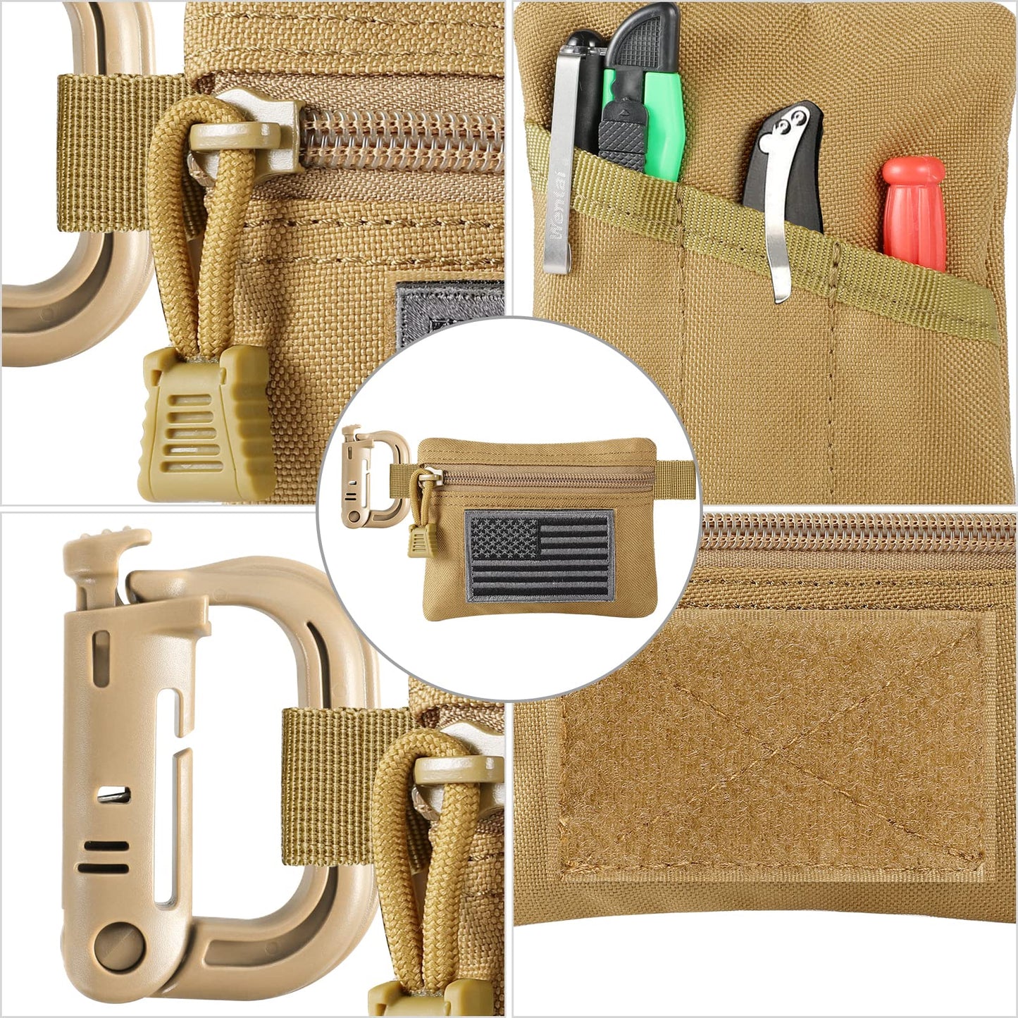 FRTKK 2 Pack Tactical Compact EDC Pouches Military Molle Utility Pouch Accessories Organizer Pouch Coin Purse Keychain Pocket Credit Card Holder Waist Pack ACU 3