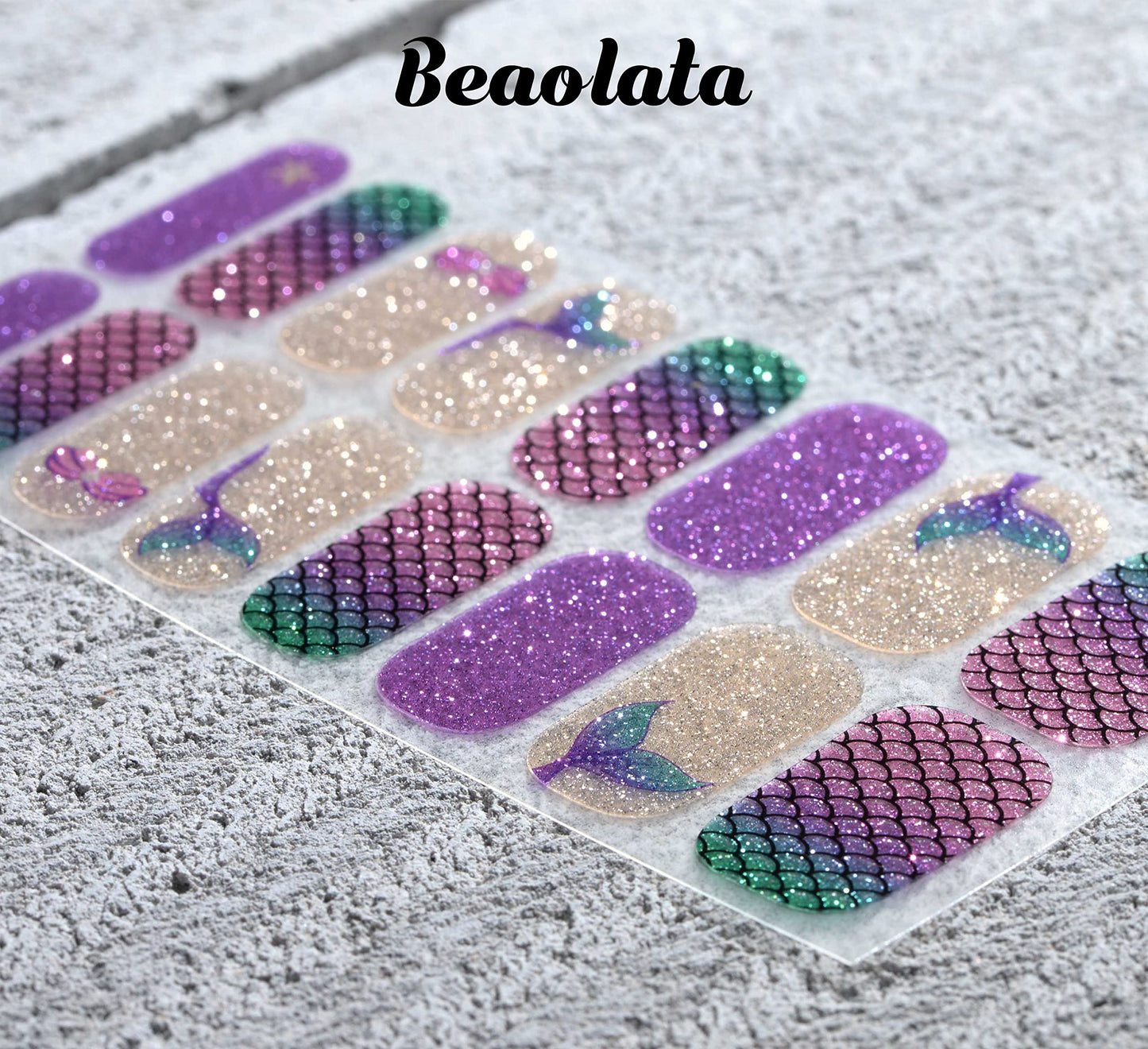 Beaolata Nail Polish Strips, 32PCS Salon Quality Wraps, Long Lasting Gel Nail Stickers for Women Easy Apply& Remove (Dark Purple&Glitter)