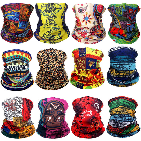 Syhood 12 Pcs African Neck Gaiter Bandanas for Women Head Wrap Boho Balaclava Coverings Print Face Scarf Multi Color Medium