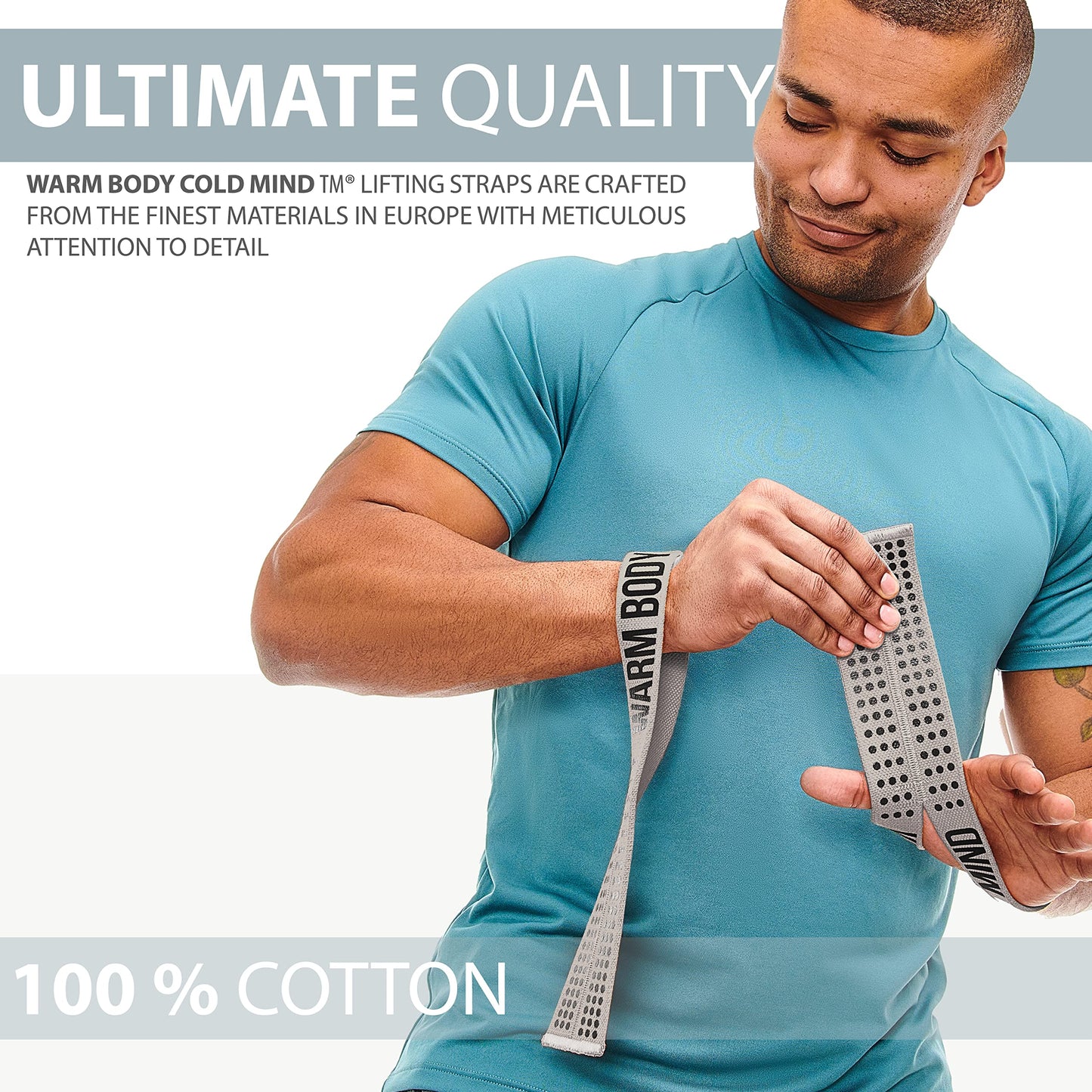 WARM BODY COLD MIND V1 Lifting Wrist Straps for Olympic Weightlifting - Rated at 660 lb - Hand Wraps for Powerlifting, Weight Lifting, Bodybuilding Functional/Cross Training, Deadlift Gym Bar, Cotton