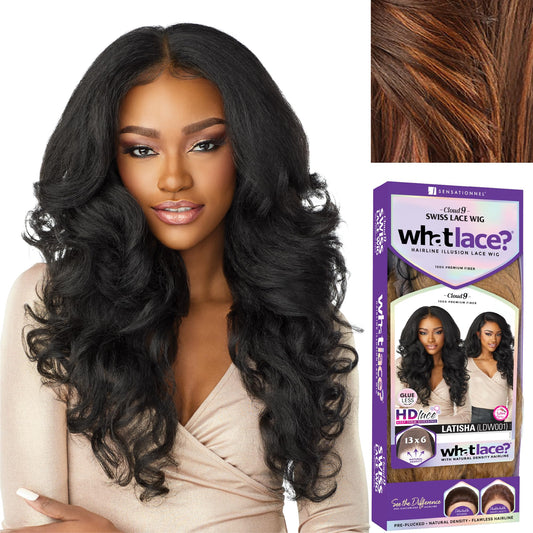 Sensationnel What lace 13x6 wigs - latisha lacefrontal hand tied glueless synthetic with natural density preplucked hairline (FLAMBOYAGECHOCOLATE)