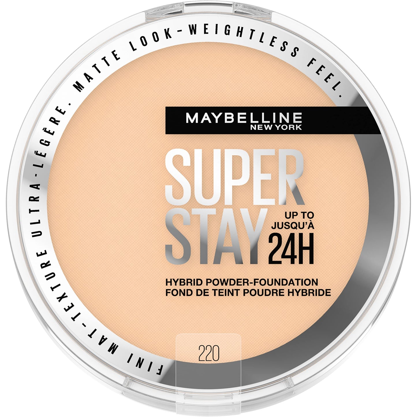Maybelline Super Stay Up to 24HR Hybrid Powder-Foundation, Medium-to-Full Coverage Makeup, Matte Finish, 220, 1 Count