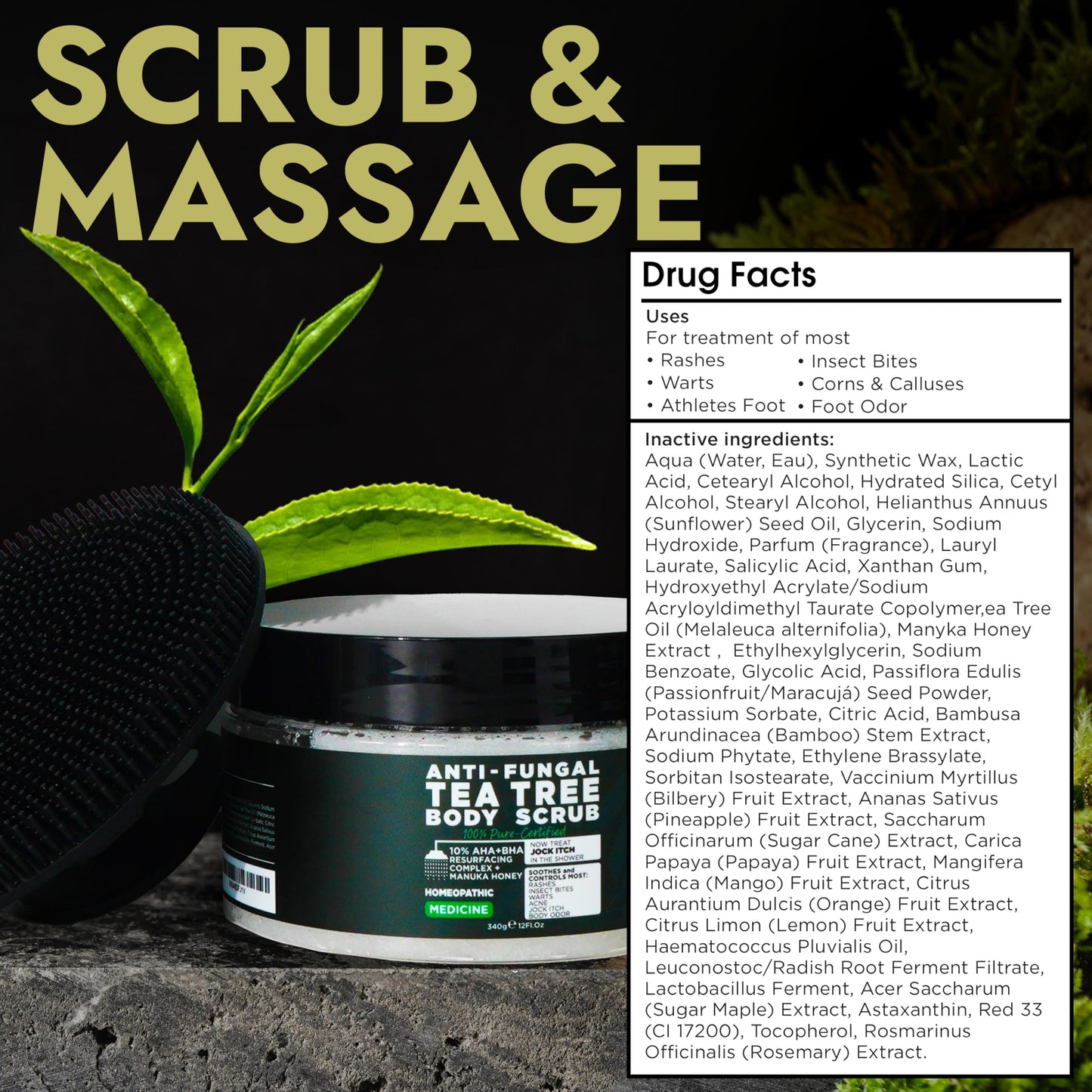 Tea Tree Foot Scrub with Salicylic & Glycolic Acid - Best Exfoliating Foot Scrub for Dead Skin, Rashes, Warts, Athlete's Foot, Corns & Calluses, Foot Odour, Insect Bites - Foot Care for Women & Men
