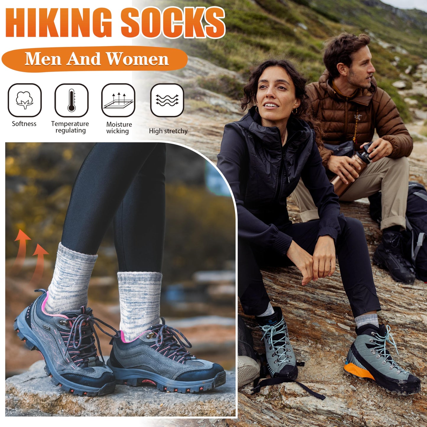 EBMORE Merino Wool Thermal Warm Socks for Women Men Thick Winter Hiking Cozy Crew Comfy Gifts Socks 4 Pairs Stocking Stuffers(Blue/White/Black/Black Blue, M)