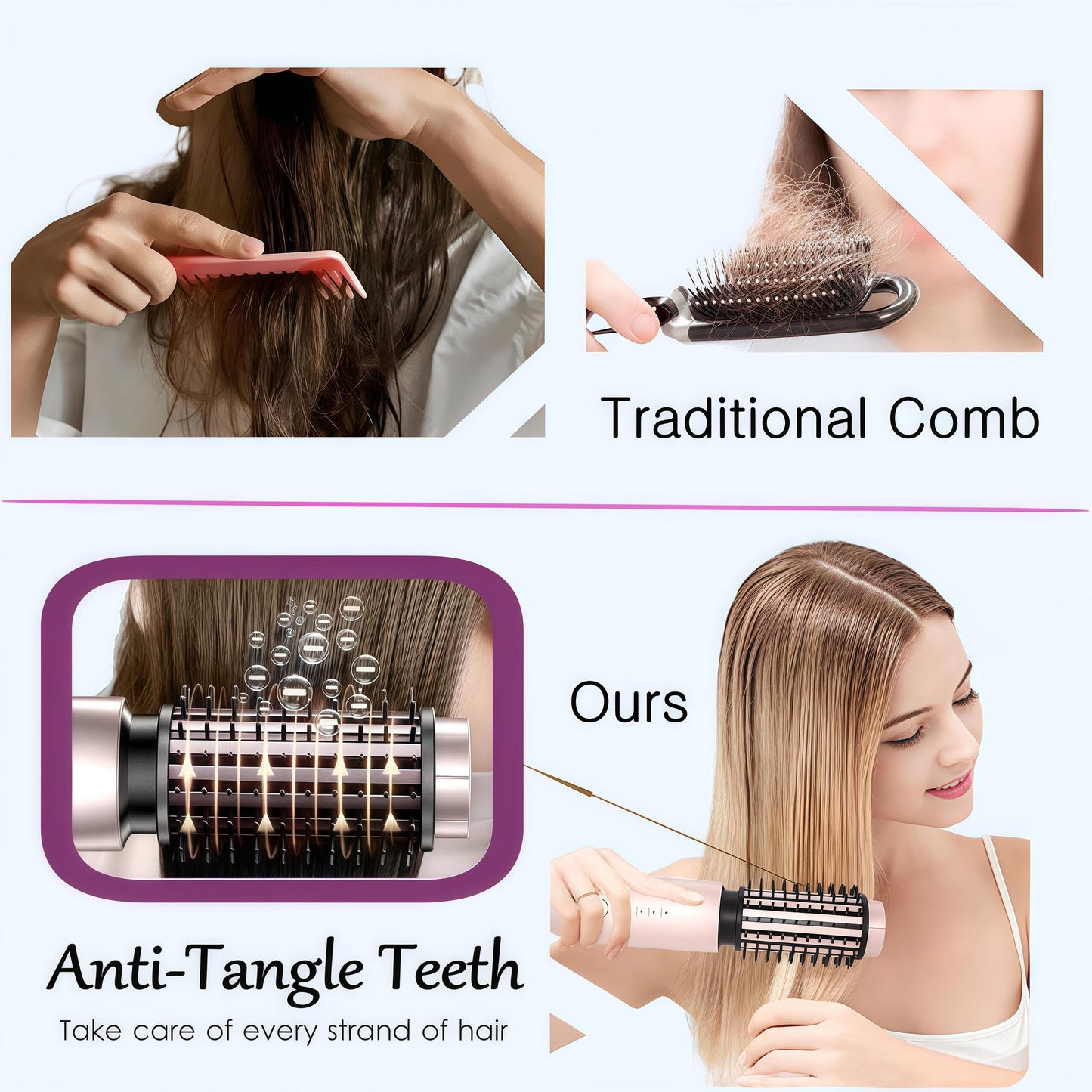 Satxtrem 2-in-1 Cordless Curling Iron & Straightener Brush,Heated Hair Styler with Needle Teeth Comb,USB-C Rechargeable,4 Temp,200M Ionic for Curls/Straightening/Smoothing (Women & Travel) (White)