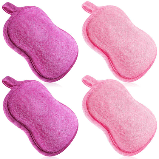 Tatuo 4 Pieces Baby Bath Sponge Cotton Baby Sponge Soft and Absorbent loofah for Kids Babies Men Women(Red, Purple)