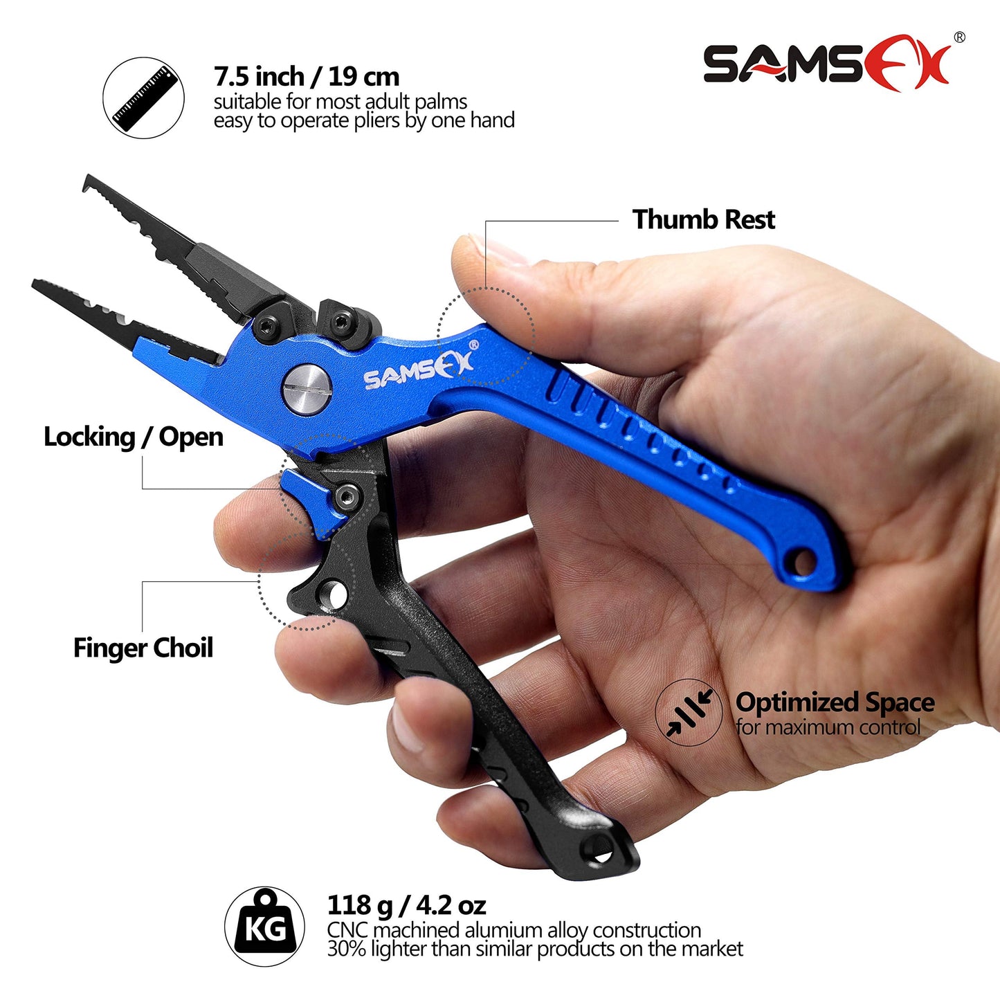 SAMSFX Aluminum Fishing Pliers Hook Remover Braid Line Cutter with Coiled Lanyard, Fly Fishing Knot Tying Tool & Retractors