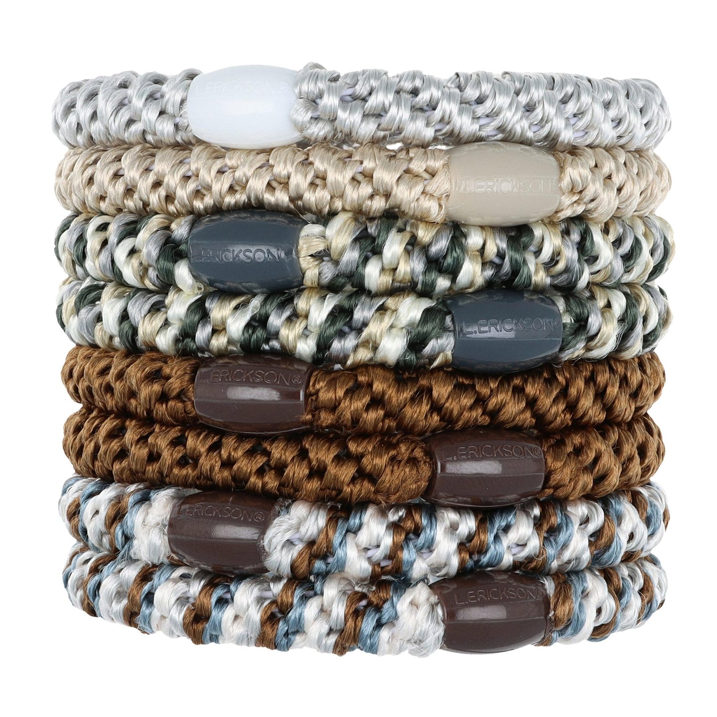 L. Erickson Grab & Go Ponytail Holders, 8 pc neutral color thick hair ties for women, strong hold no damage elastic hair bands