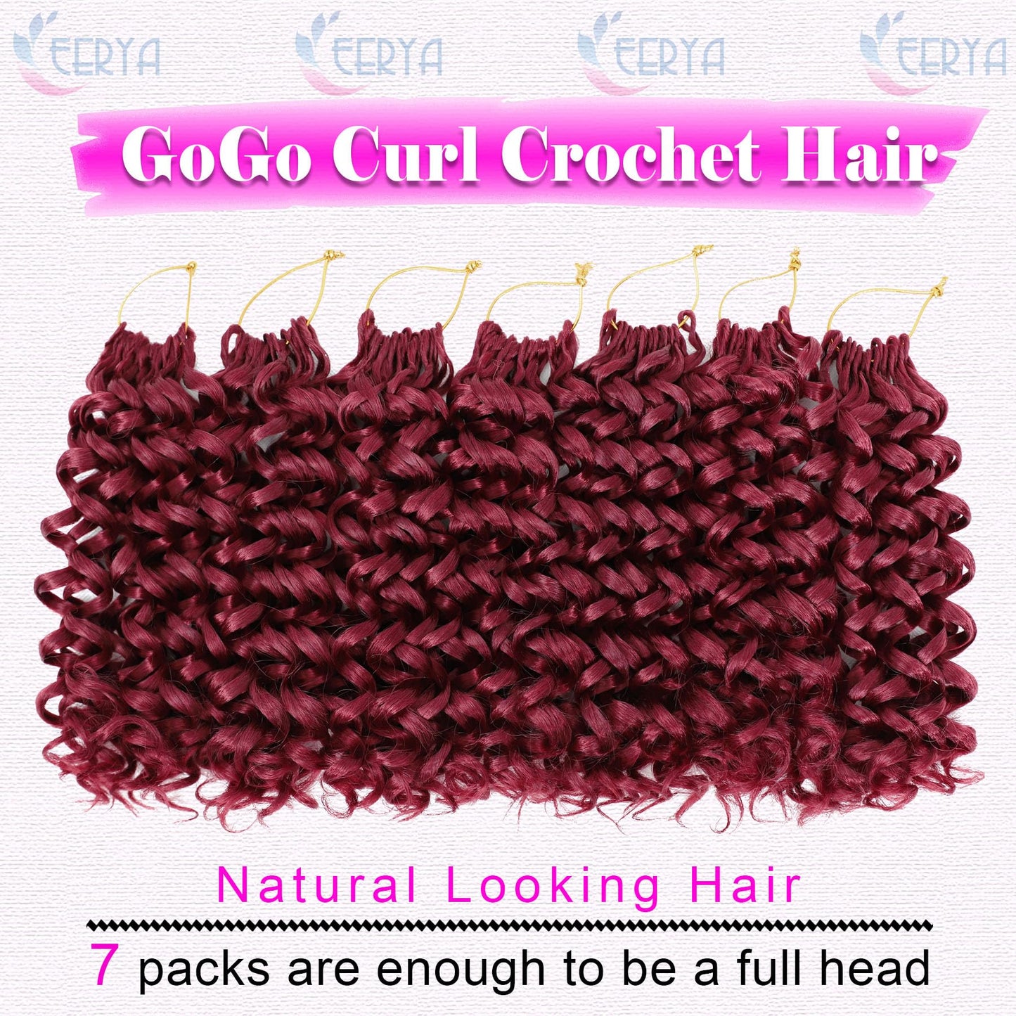7 Packs GoGo Curl Crochet Hair 10 Inch Short Curly Crochet Hair for Women Burgundy Water Wave Beach Curl Deep Twist Crochet Braids Synthetic Braiding Hair Extensions (10 Inch, Burgundy)